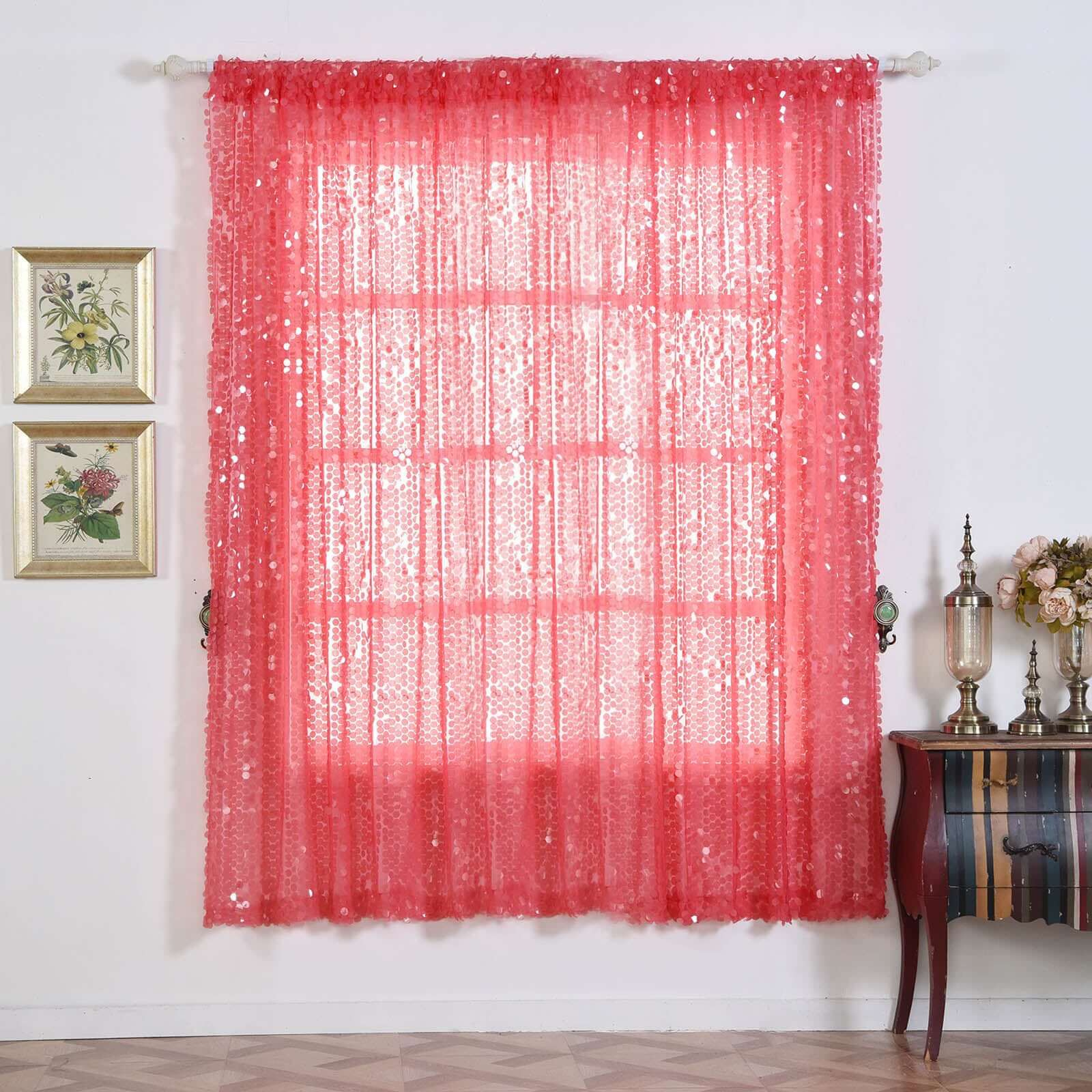 2 Pack Coral Big Payette Sequin Curtains With Rod Pocket Window Treatment Panels - 52x84