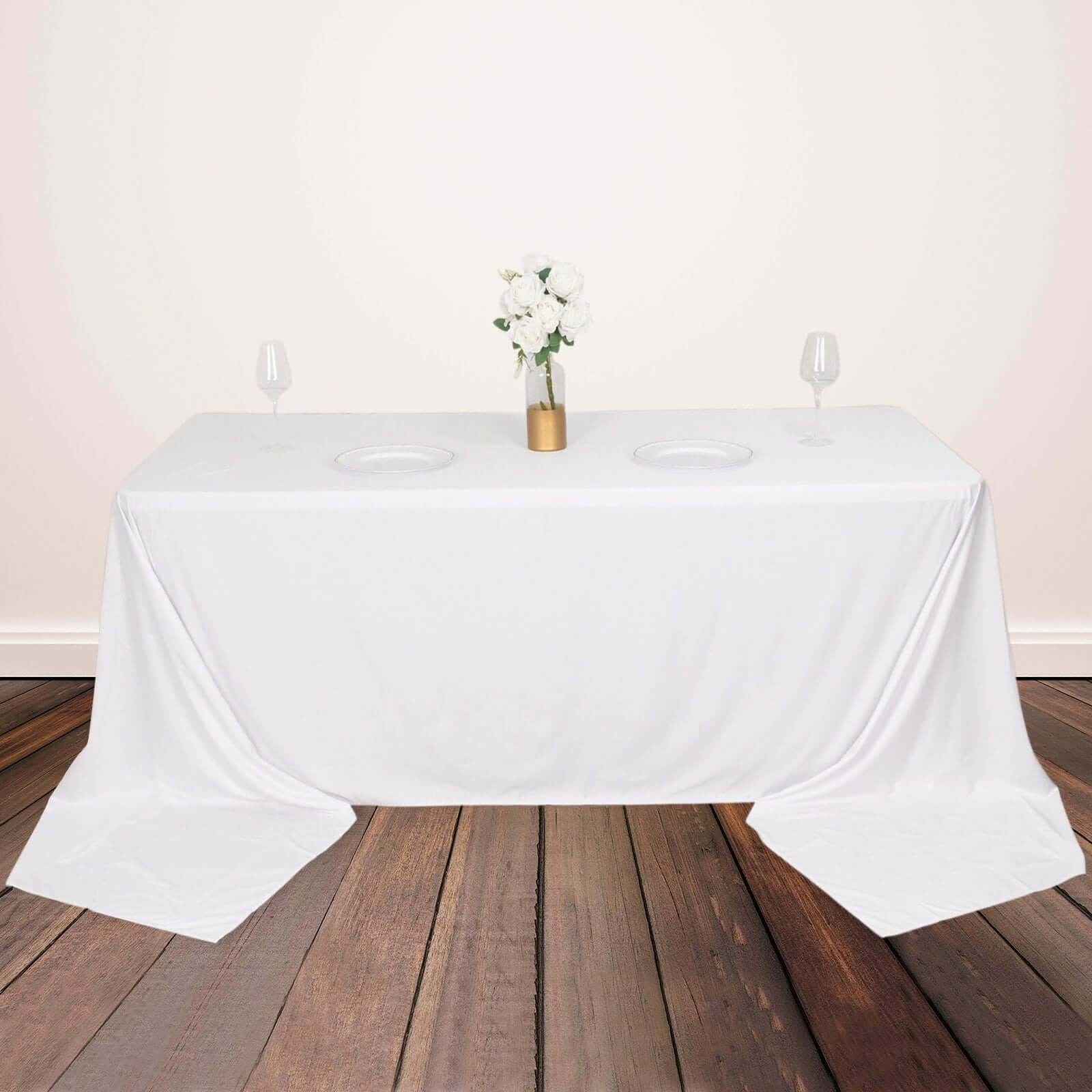 Premium Scuba Rectangular 90x156 Tablecloth White - Wrinkle Free, Stain Resistant & Seamless Table Cover for Weddings and Parties