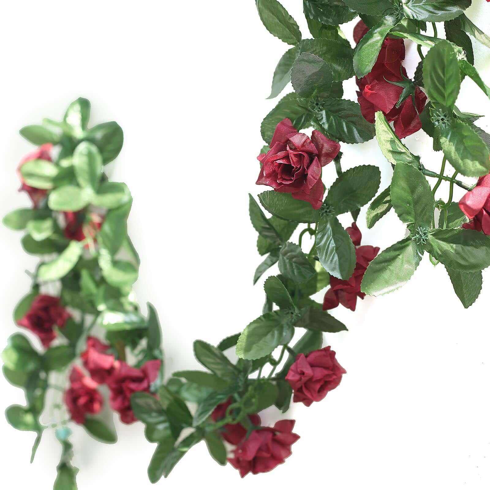 6ft Burgundy Artificial Silk Rose Garland UV Protected Flower Chain