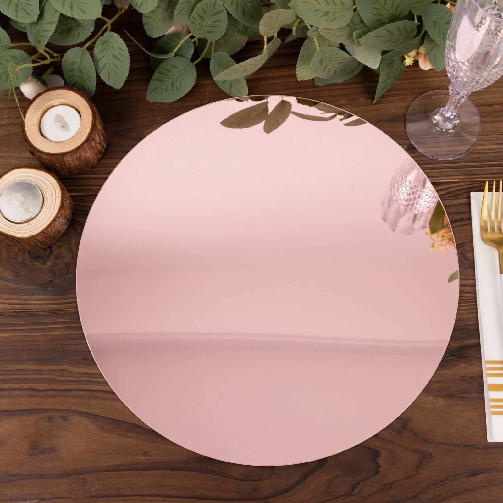 10-Pack Dining Plate Chargers Decorative Acrylic Mirror Rose Gold Round - Lightweight Event Display 13