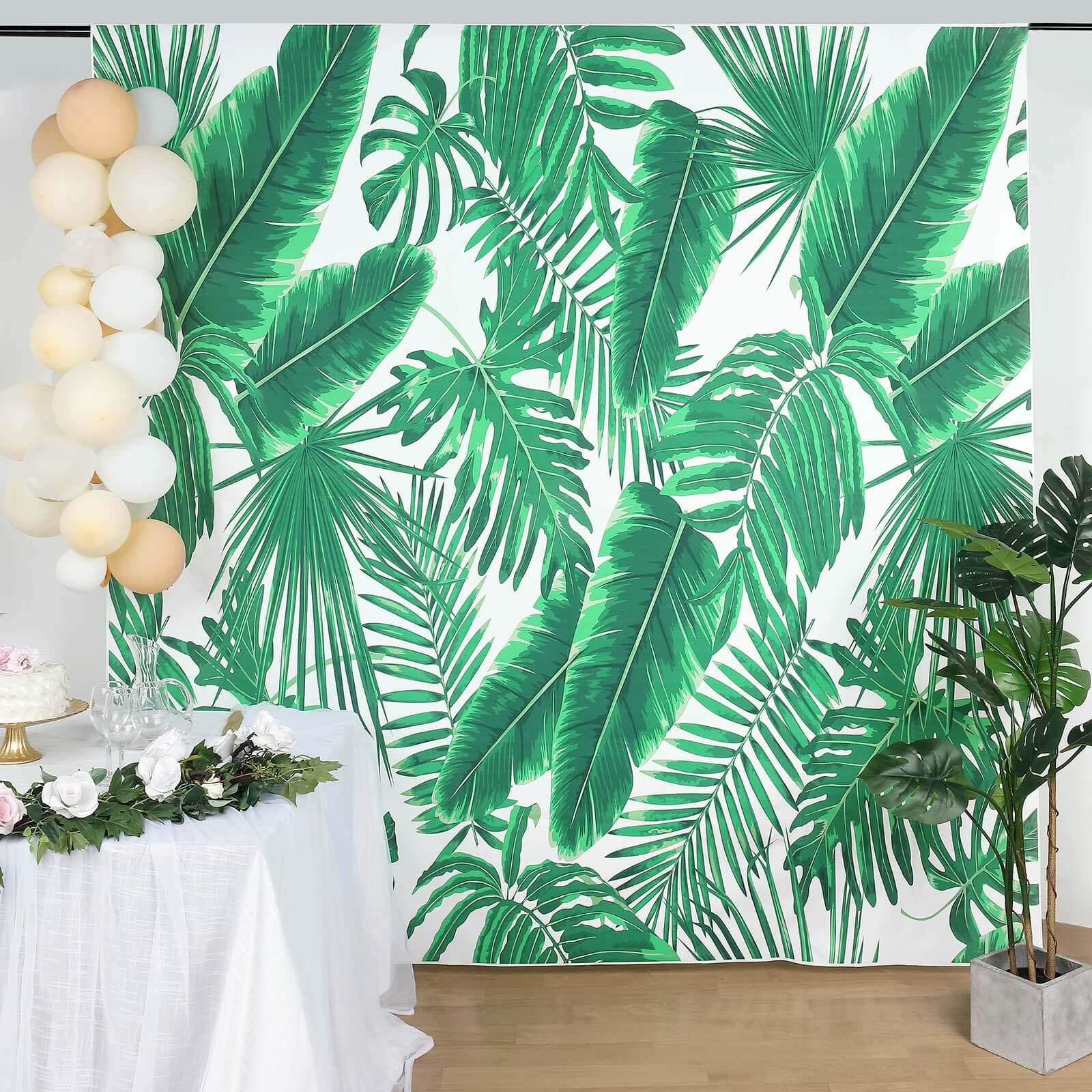 8ftx8ft Green White Tropical Palm Leaf Print Vinyl Photo Backdrop