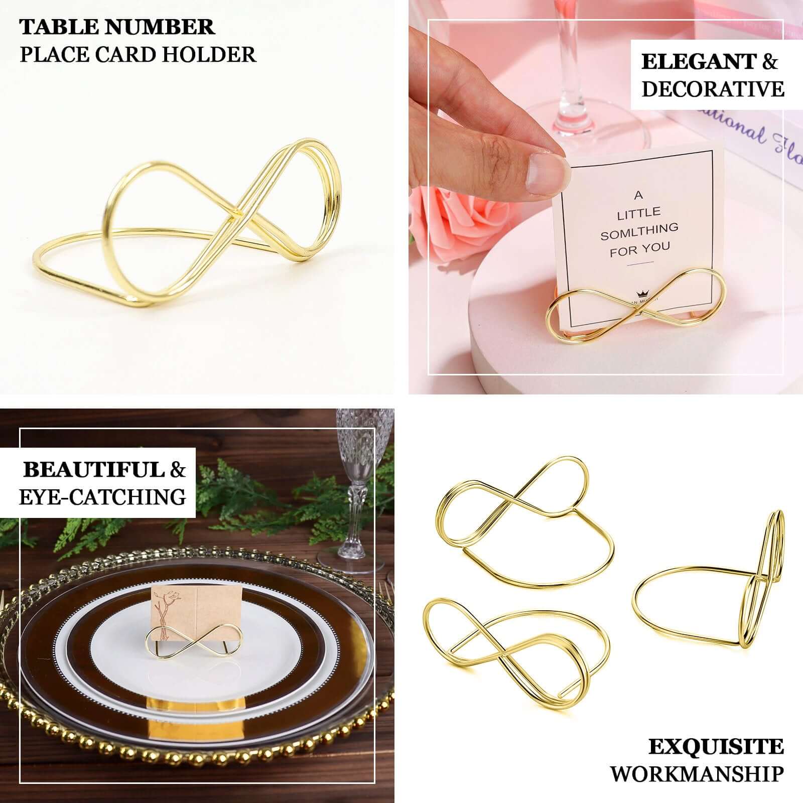 10-Pack Metal Card Holder Stands Infinity Design Gold - Table Number Stands and Wedding Place Card Menu Clips 3