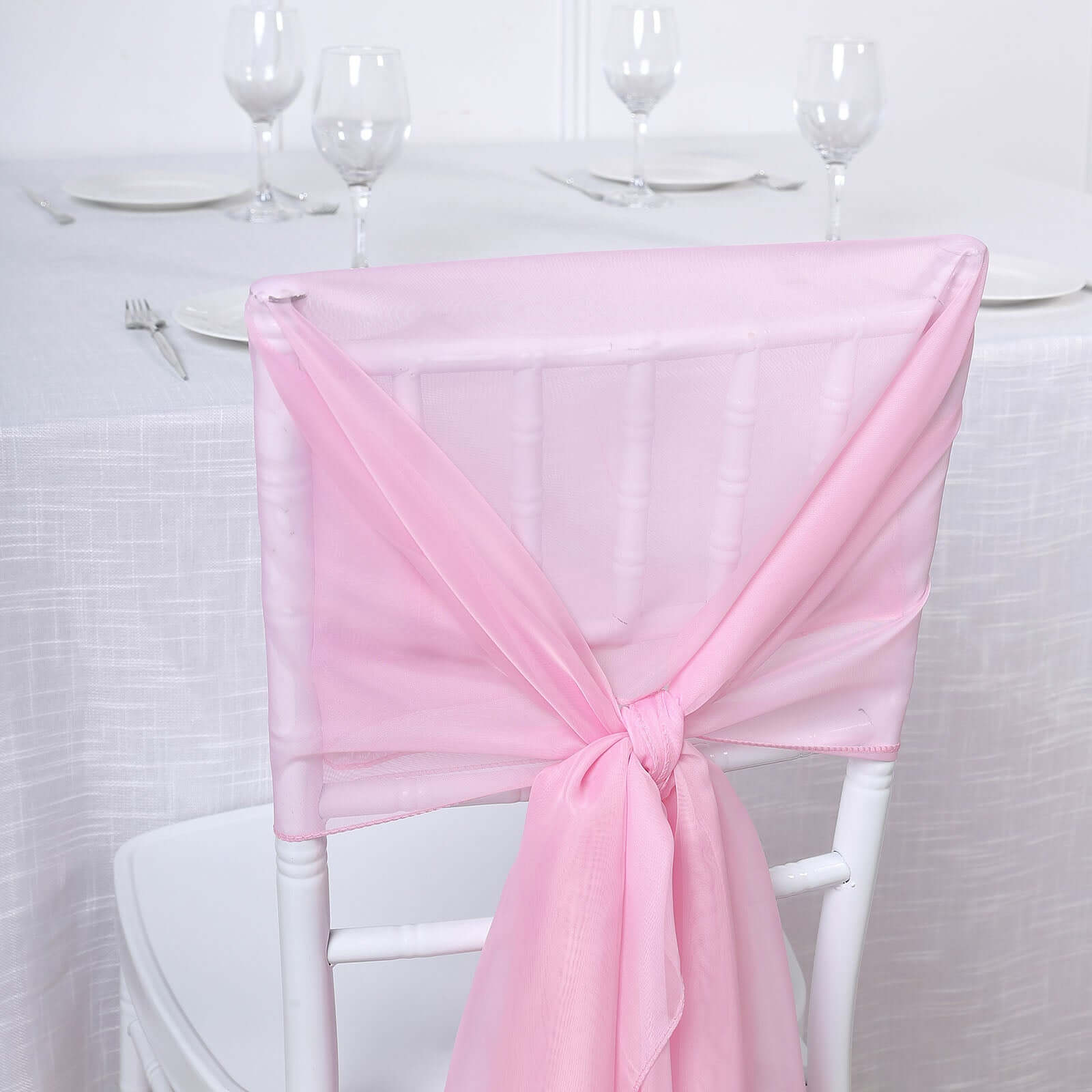 5 Pack Premium Chiffon Chair Sashes Pink - Soft & Lightweight Designer Chair Bows 22x78