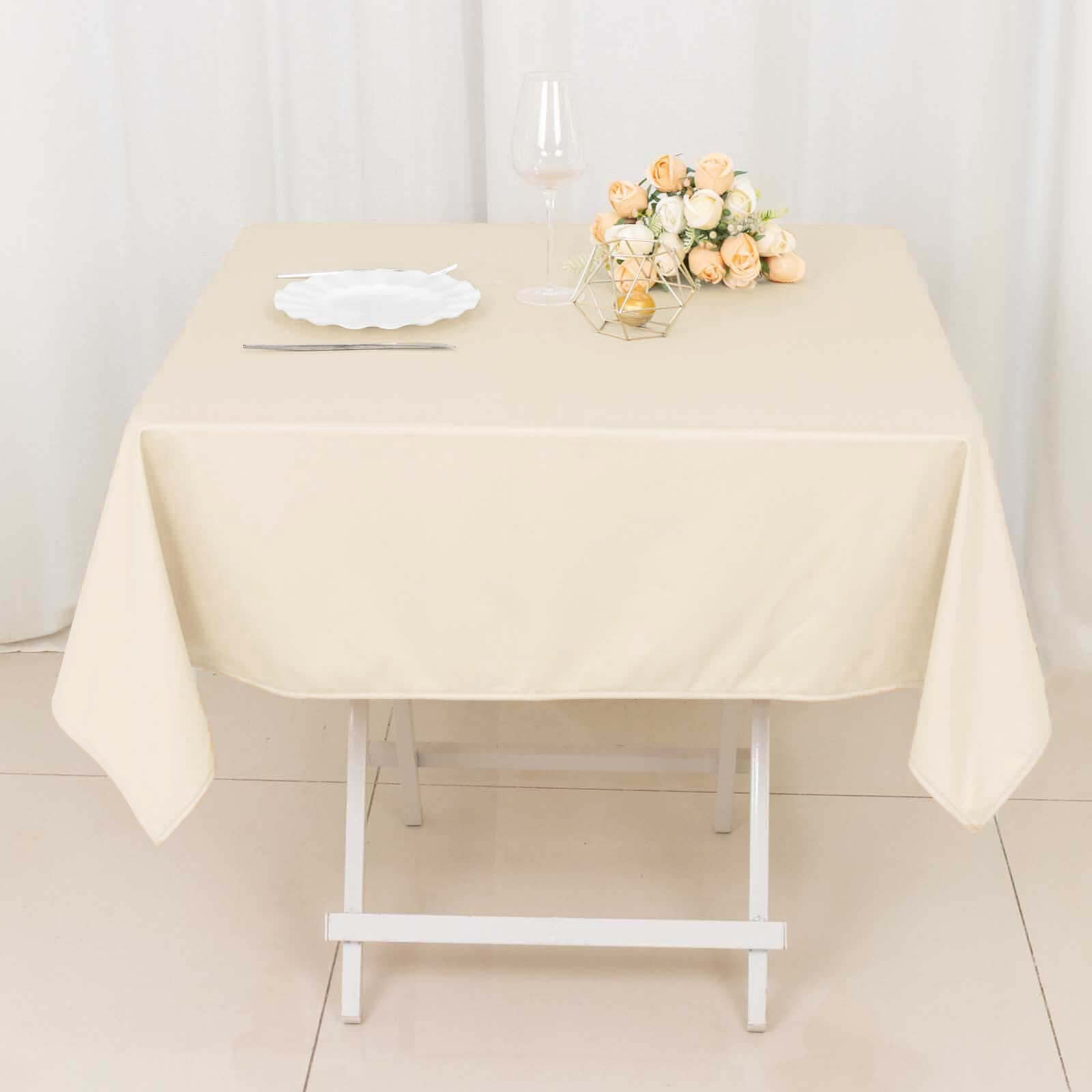 Premium Scuba Square 54x54 Tablecloth Beige - Wrinkle Free & Stain Resistant Table Cover