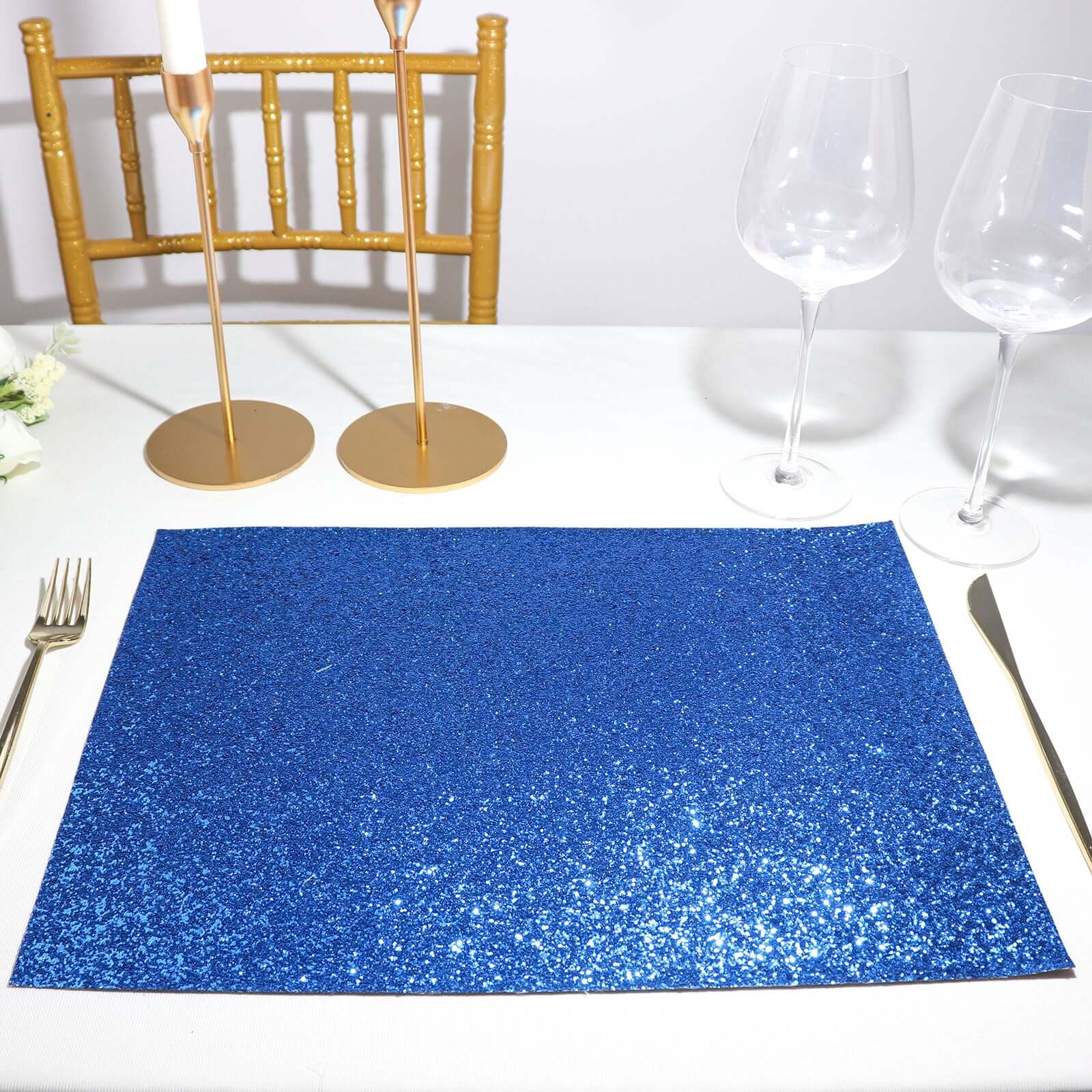 6-Pack Placemats Glitter Design Royal Blue Sparkle Rectangle - Non-Slip Decorative Dining Table Mats 12x18