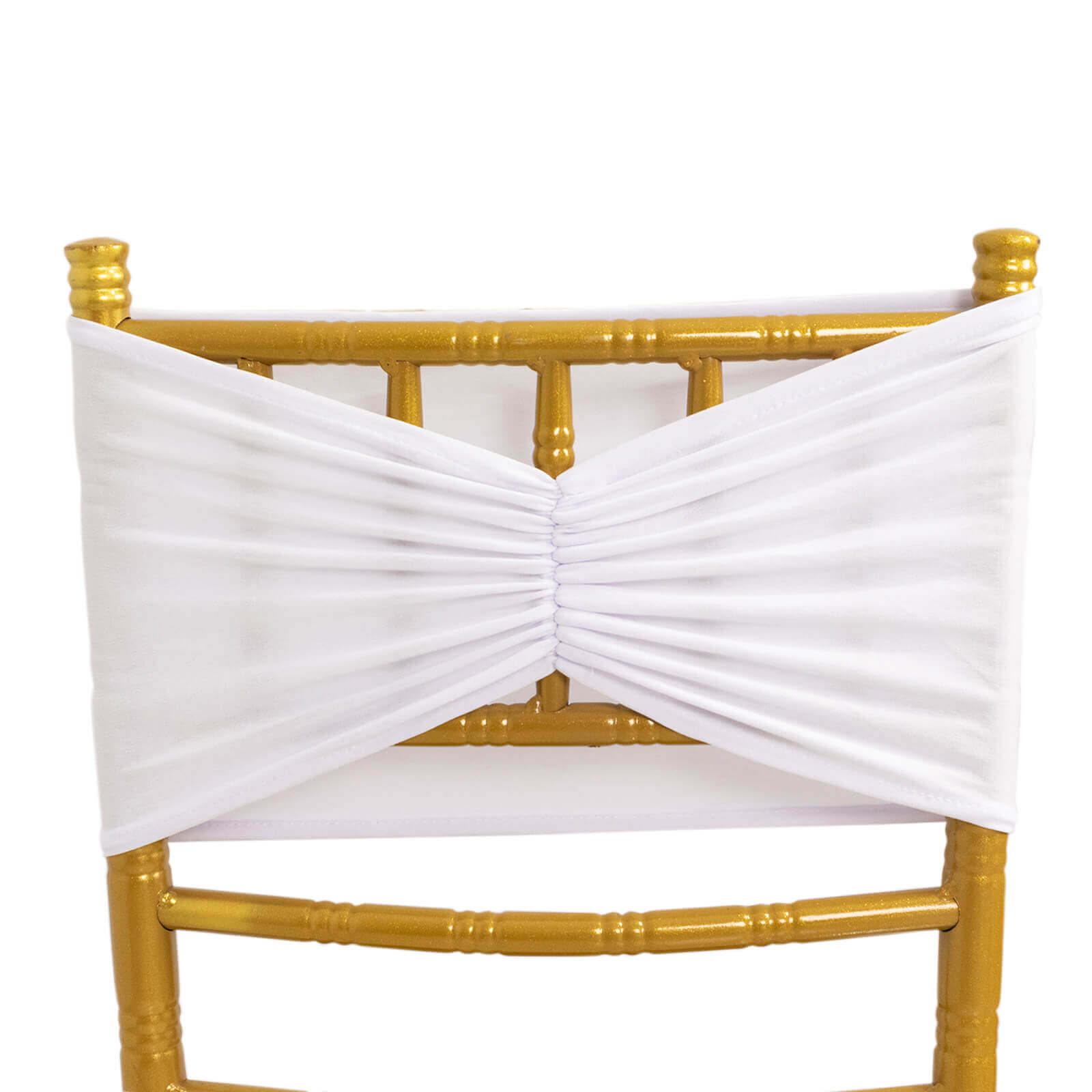 5 Pack Spandex Chair Sashes White Ruffled Style - Wide Easy to Use Stretch Chair Bands for Classy Wedding and Event Decor 8x13