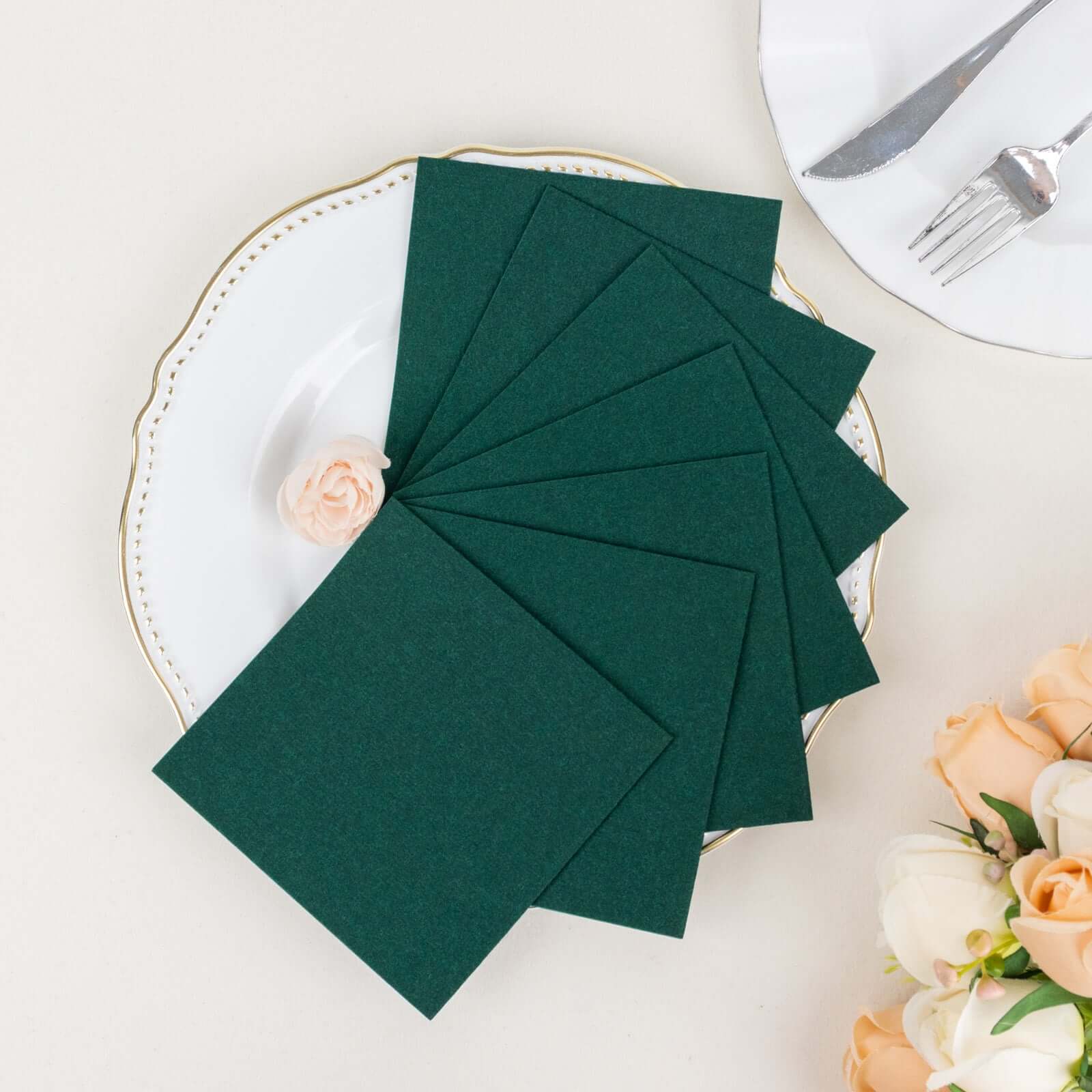 20-Pack Paper Linen-Like Cocktail Napkins Hunter Emerald Green - Disposable 5x5 Airlaid Soft Napkins