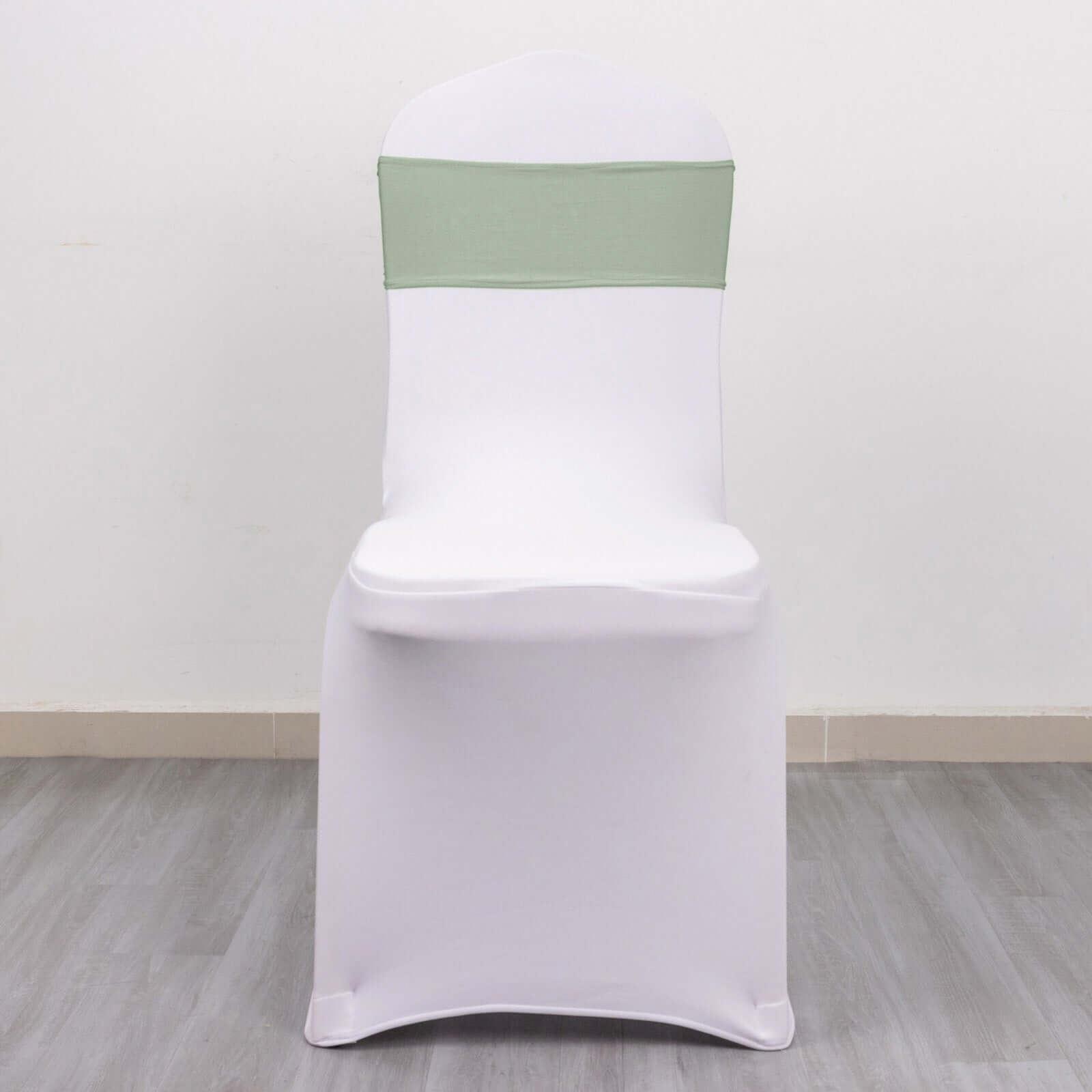 5 Pack Stretch Spandex Chair Sashes Sage Green - Reusable Chair Bands with Silver Diamond Ring Slide Buckle 5x14