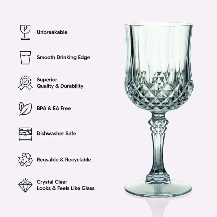 6-Pack Plastic Cocktail Goblets Dusty Rose Transparent Crystal Cut - Shatterproof Drinkware 8oz
