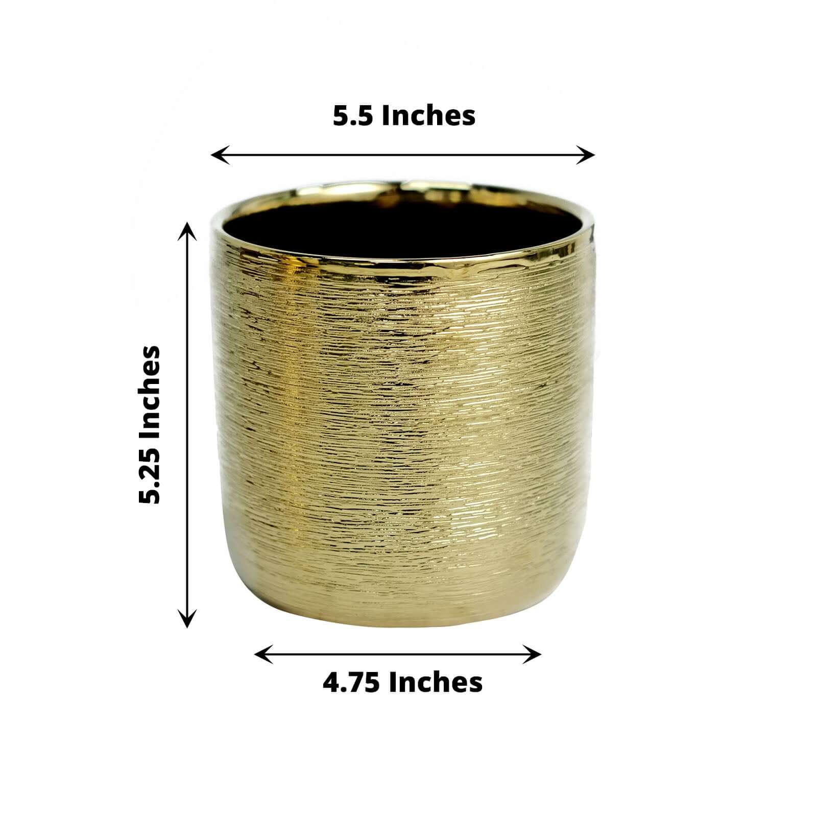 2-Pack Flower Plant Pots Textured Round Design Metallic Gold - Ceramic Cylindrical Indoor Planters 5