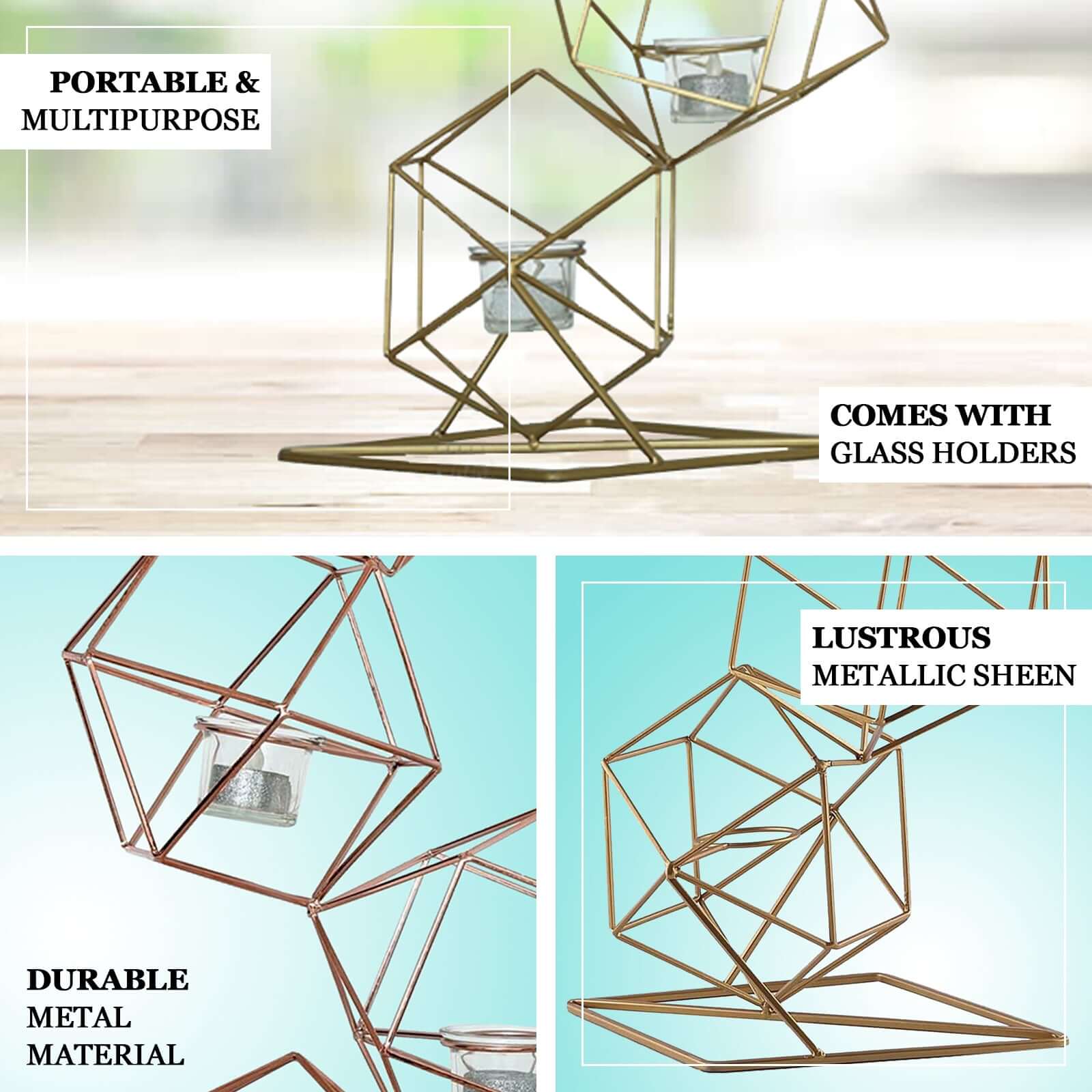 Tealight Candle Holder Metal Linked Geometric Design Gold with Votive Glass Holders - Sophisticated Decor for Tables & Gatherings 25