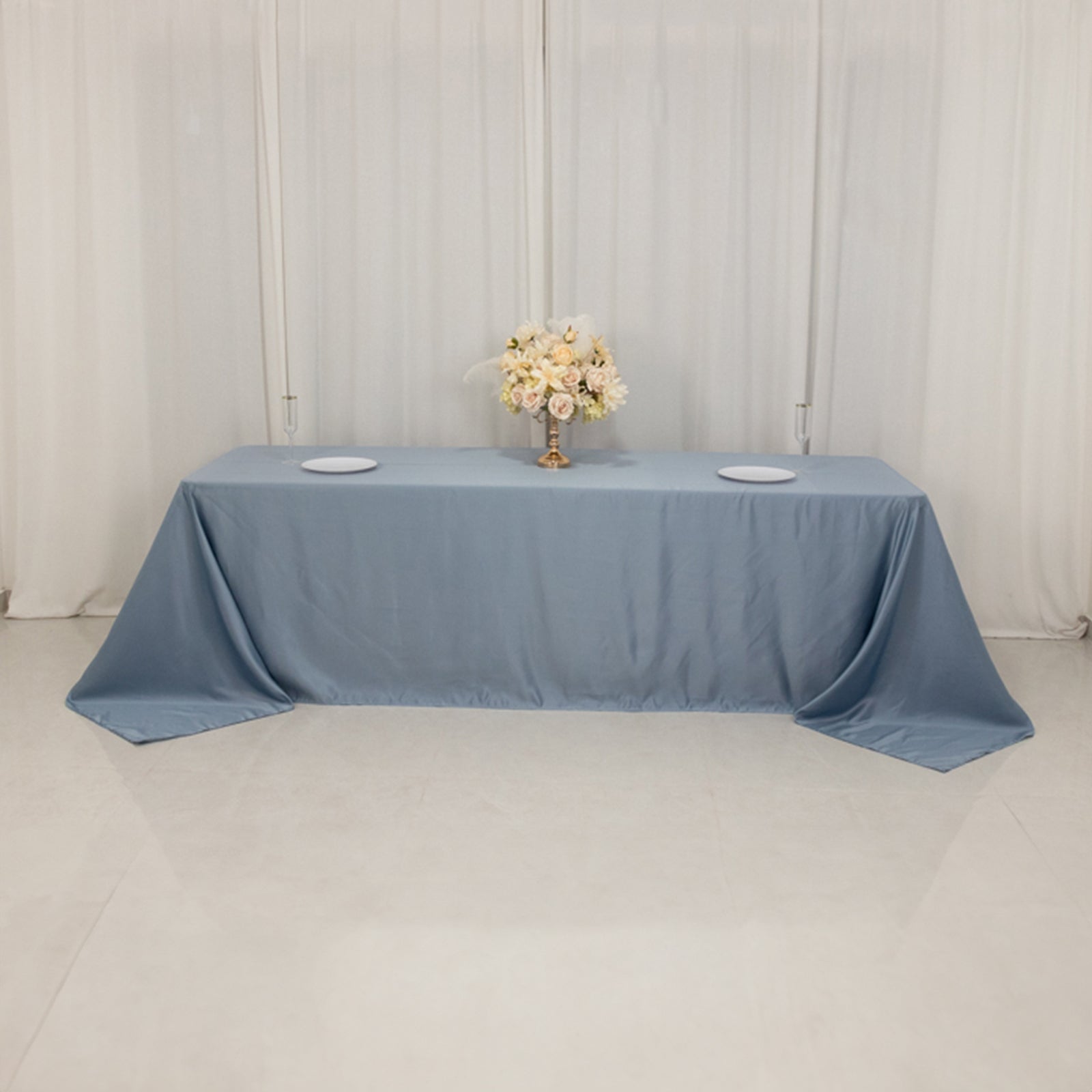 Lamour Satin 90x156 Rectangle Tablecloth Dusty Blue - Luxurious, Soft Seamless Table Cover