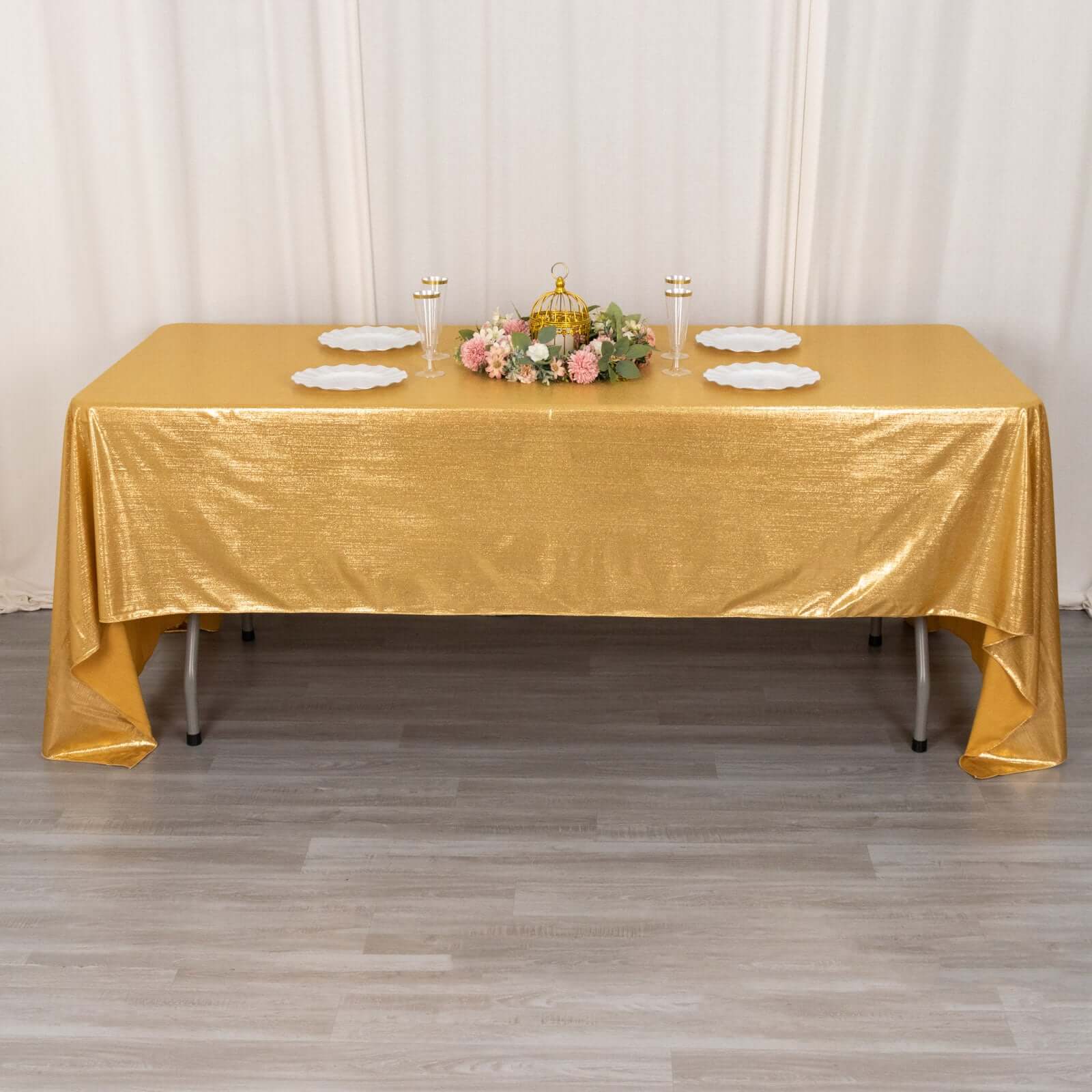 Sequin Dots Polyester 60x126 Rectangle Tablecloth Shimmering Gold - Wrinkle Free & Sparkling Table Cover for Stylish Event Decor