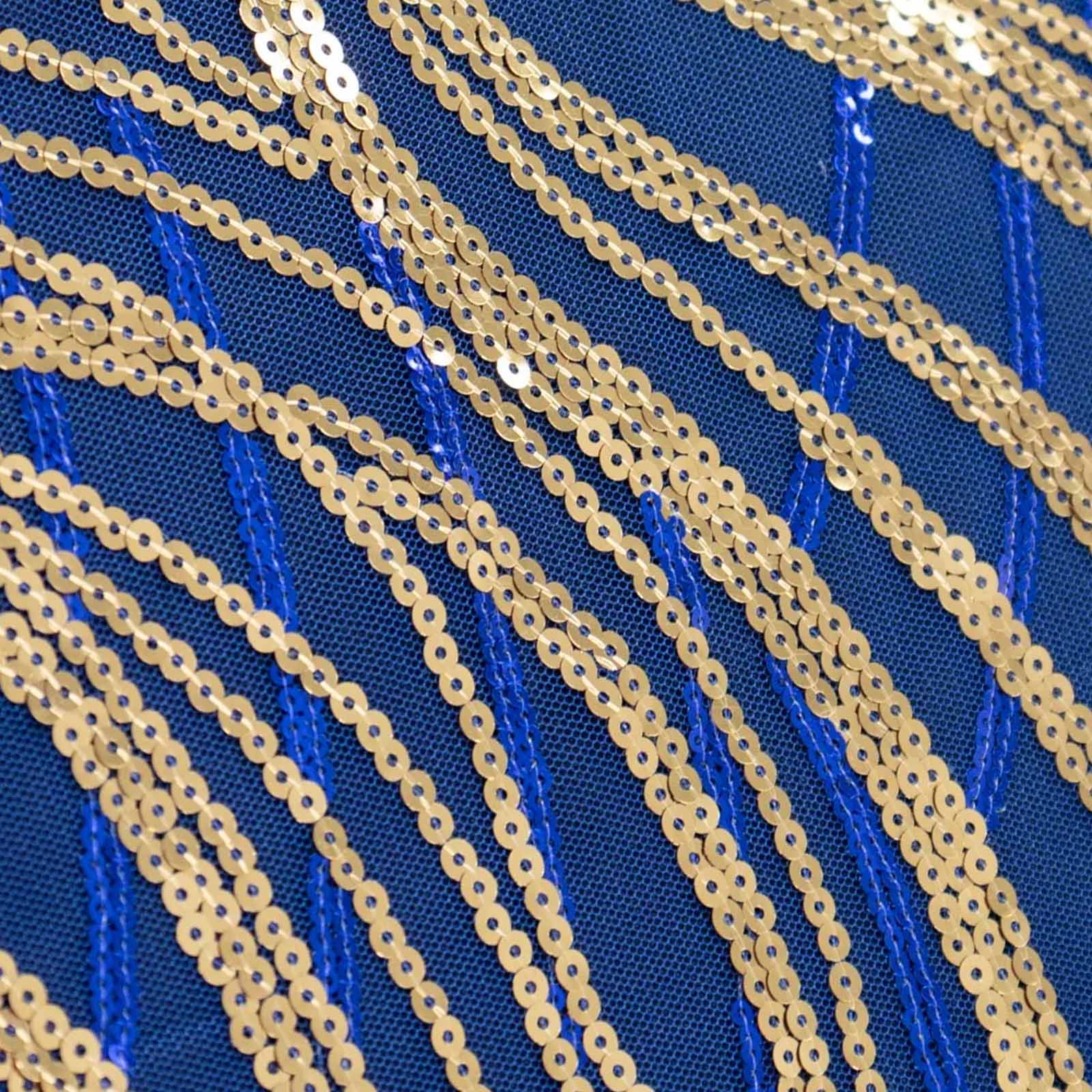 5 Pack Chair Sash Bands with Wave Embroidered Sequins Royal Blue/Gold