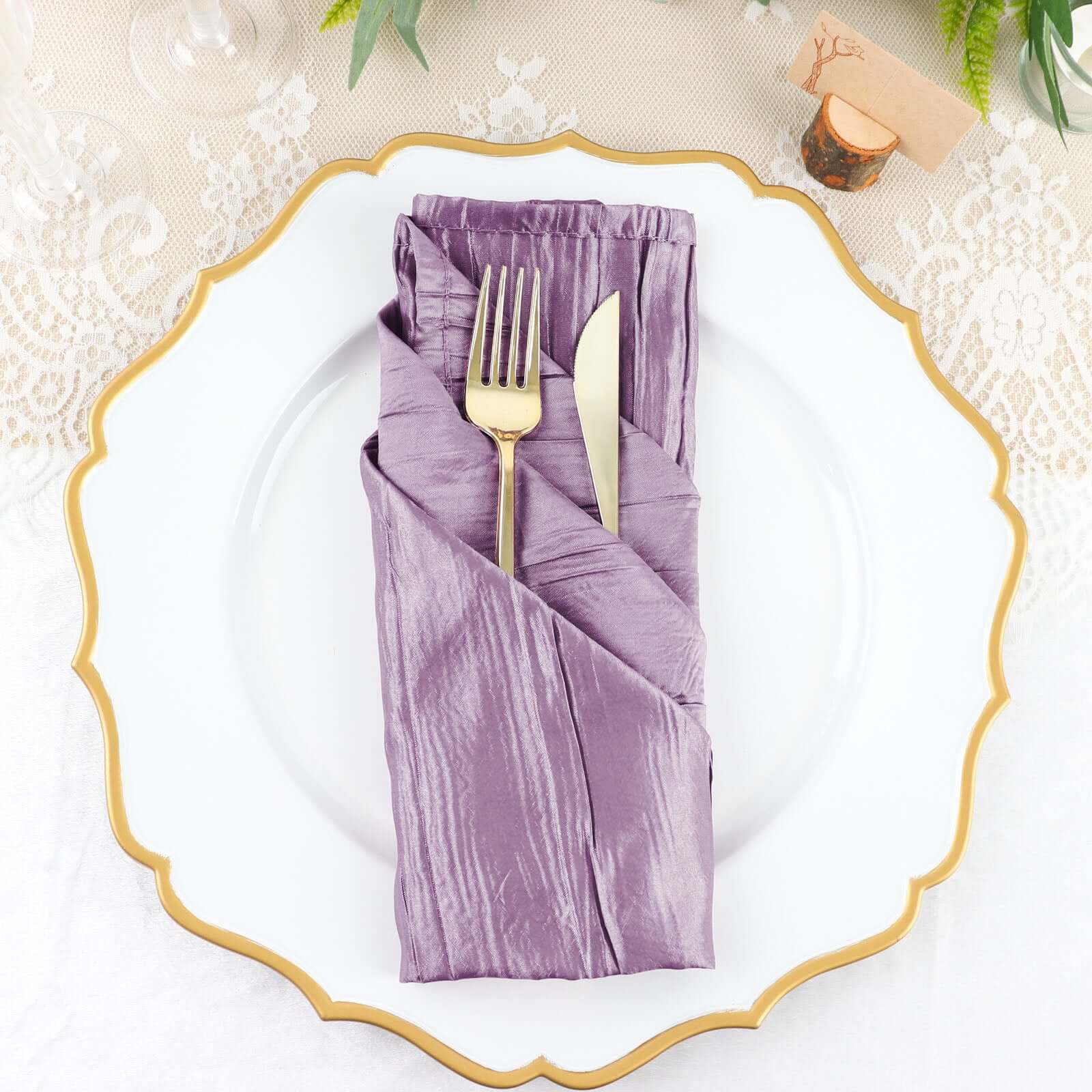 5 Pack Taffeta 20x20 Napkins Violet Amethyst - Accordion Crinkle Dinner Napkins