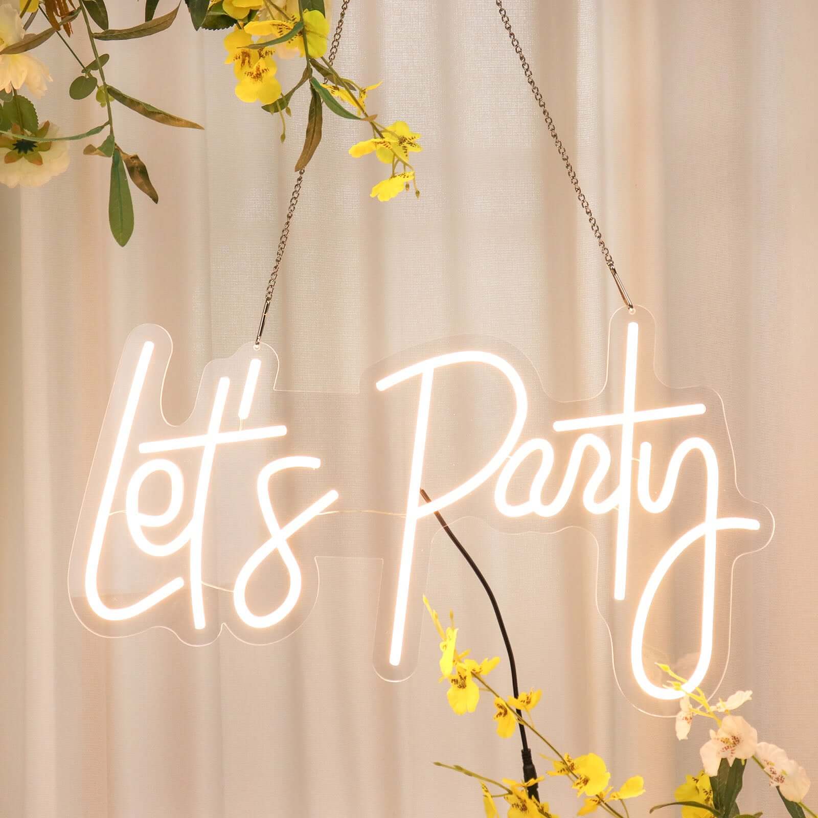 23 Let's Party Neon Light Sign, LED Reusable Wall Décor Lights With 5ft Hanging Chain