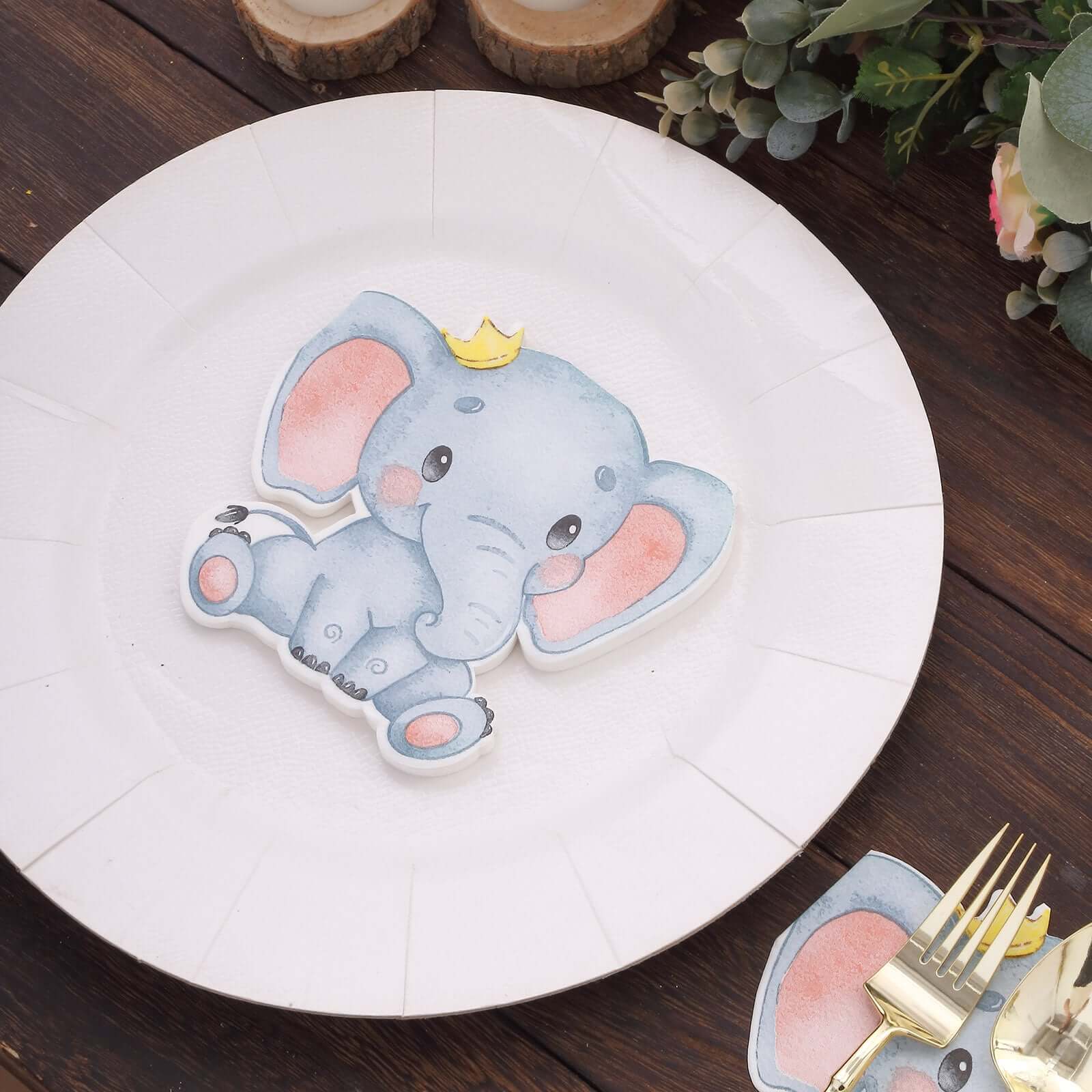 20-Pack Paper Beverage Napkins with Elephant Shape - Disposable Baby Shower Cocktail Napkins