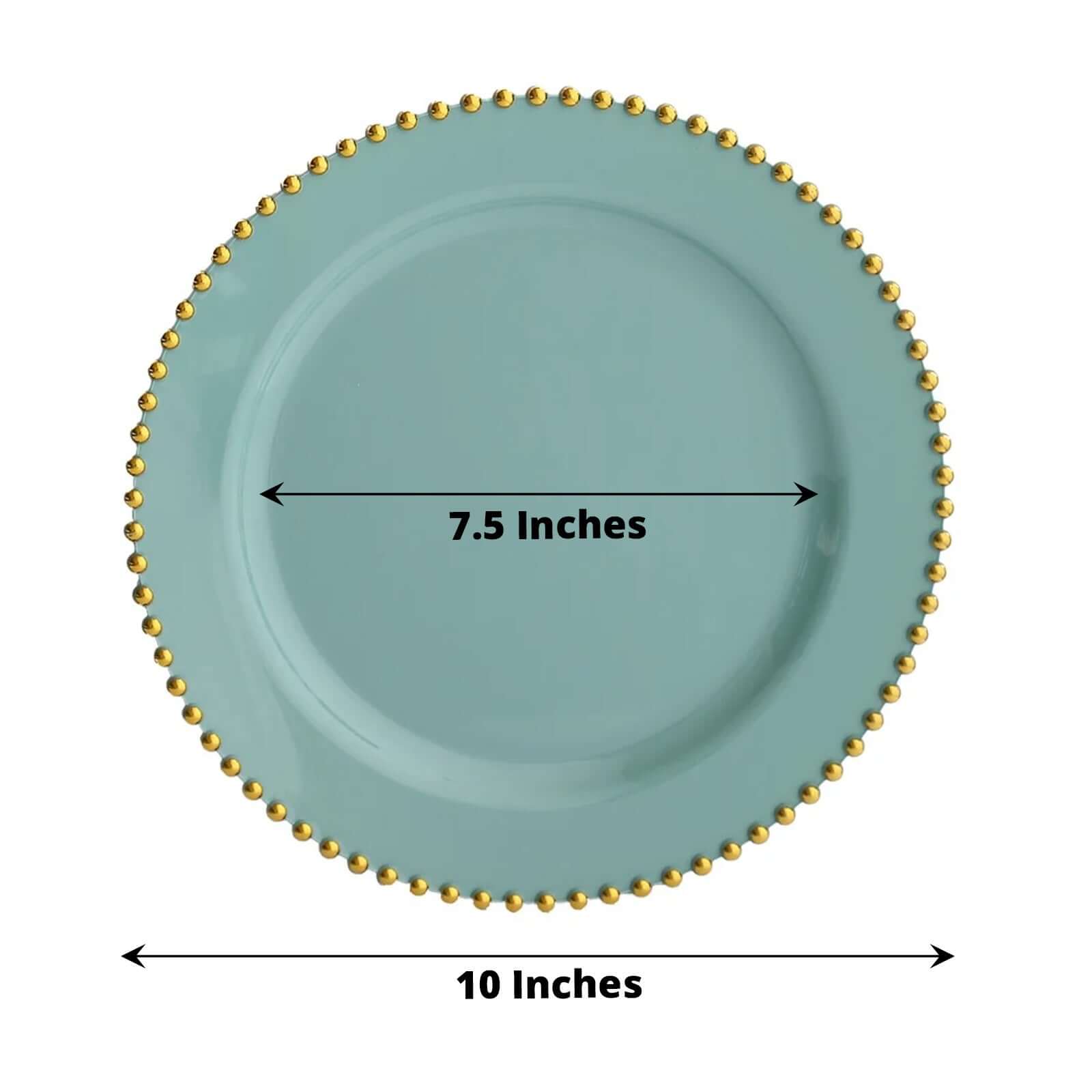 10-Pack Plastic 10 Round Dinner Plates in Dusty Sage Green with Gold Beaded Rim - Disposable Party Plates