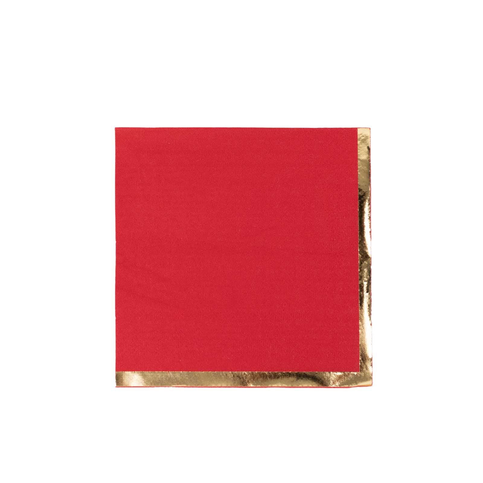 50-Pack Paper Beverage Napkins Red with Gold Foil Edge - 2 Ply Disposable Soft 18GSM Cocktail Napkins 5x5