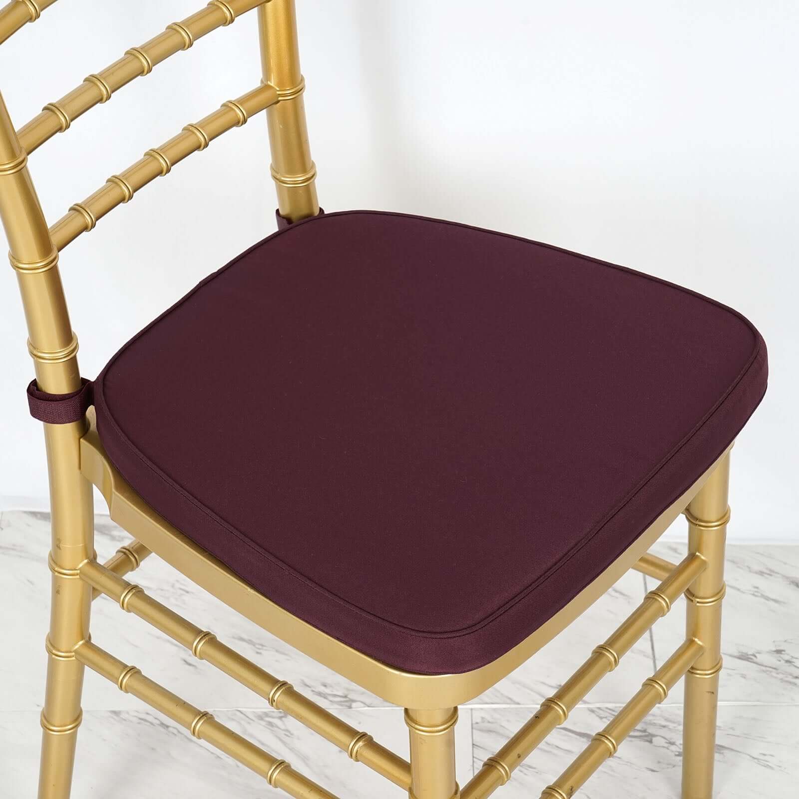 Chiavari Chair Cushion with 1.5 Thick Memory Foam and Ties Burgundy - Stylish Removable Cover for Comfort