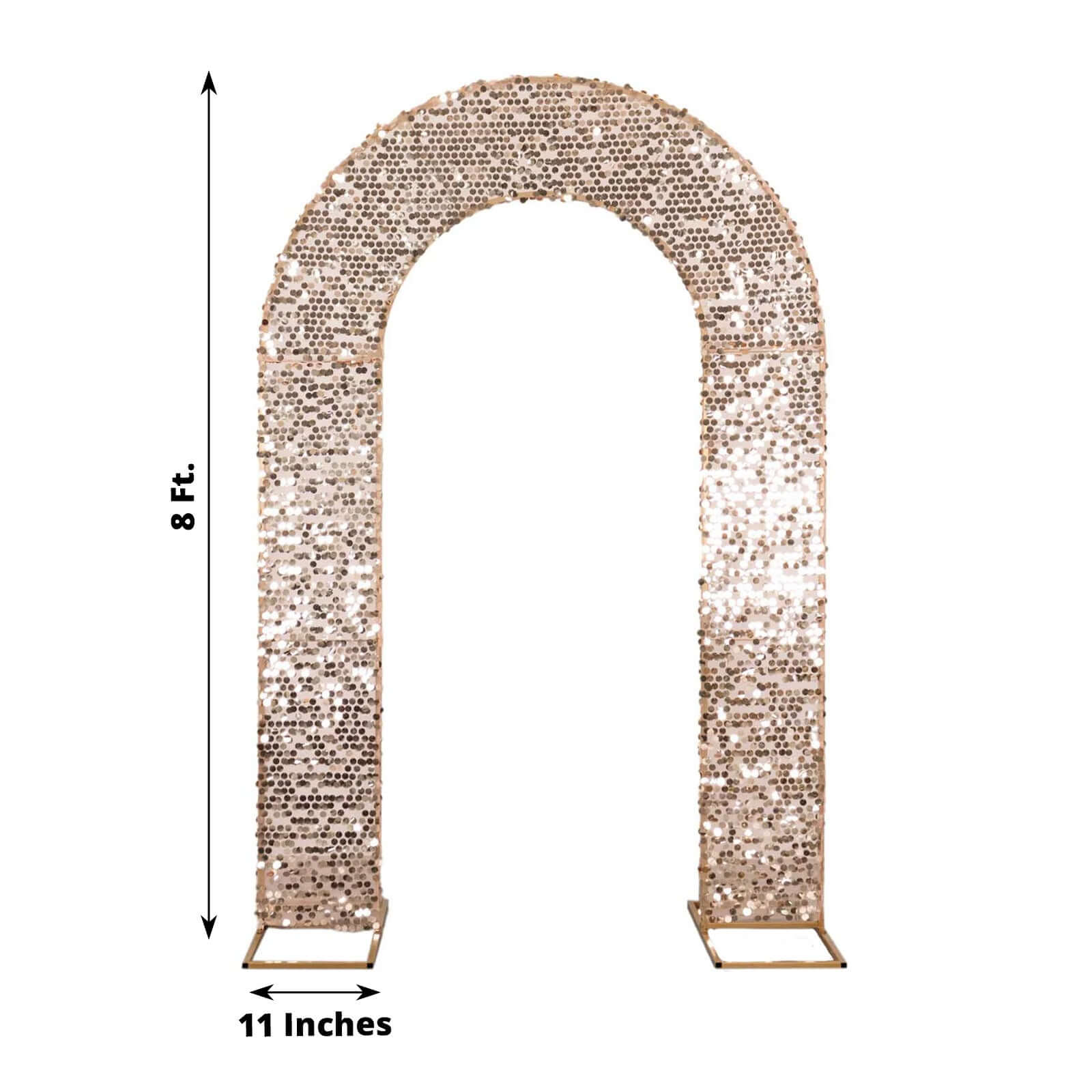 8ft Rose Gold Big Payette Sequin Open Arch Wedding Arch Cover, Sparkly U-Shaped Fitted Backdrop Slipcover