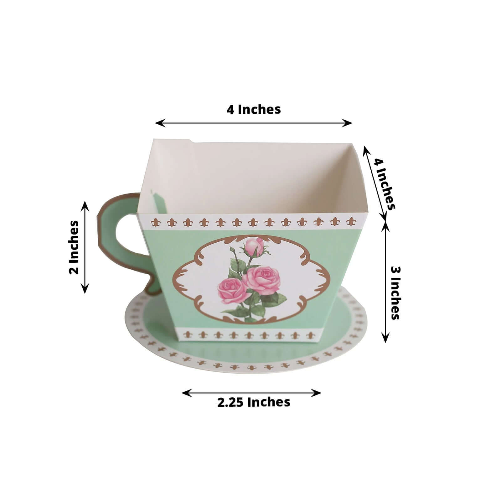 25 Pack Turquoise Mini Teacup and Saucer Party Favor Boxes with Rose Floral Print, Tea Time Candy Boxes - 4x3