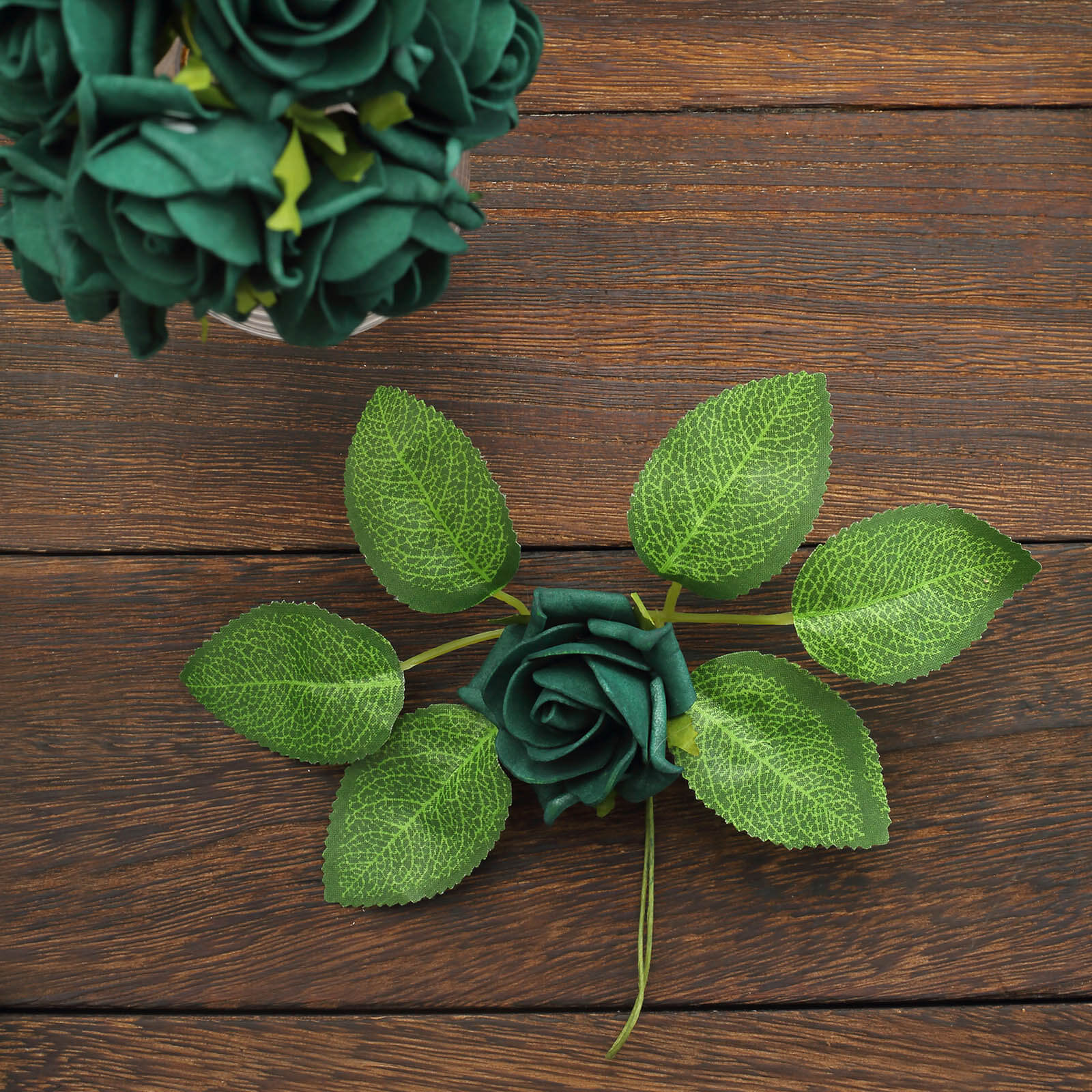 24 Roses 2 Hunter Emerald Green Artificial Foam Flowers With Stem Wire and Leaves