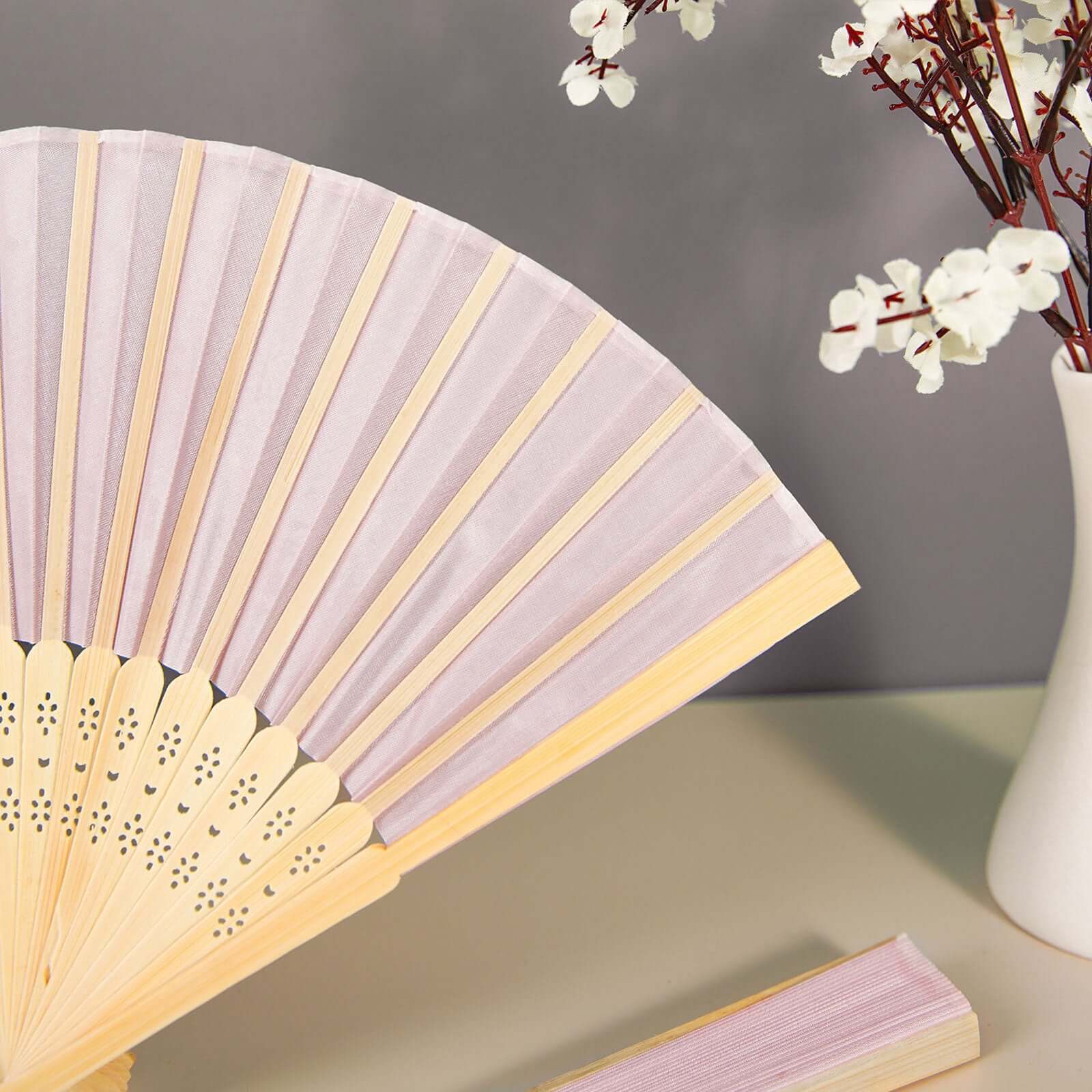 5 Pack Blush Asian Silk Folding Fans Party Favors, Oriental Folding Fan Favors