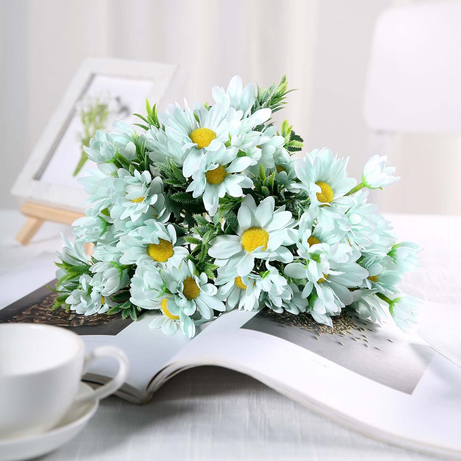 4 Bushes 11 Light Blue Artificial Silk Daisy Flower Bouquet Branches