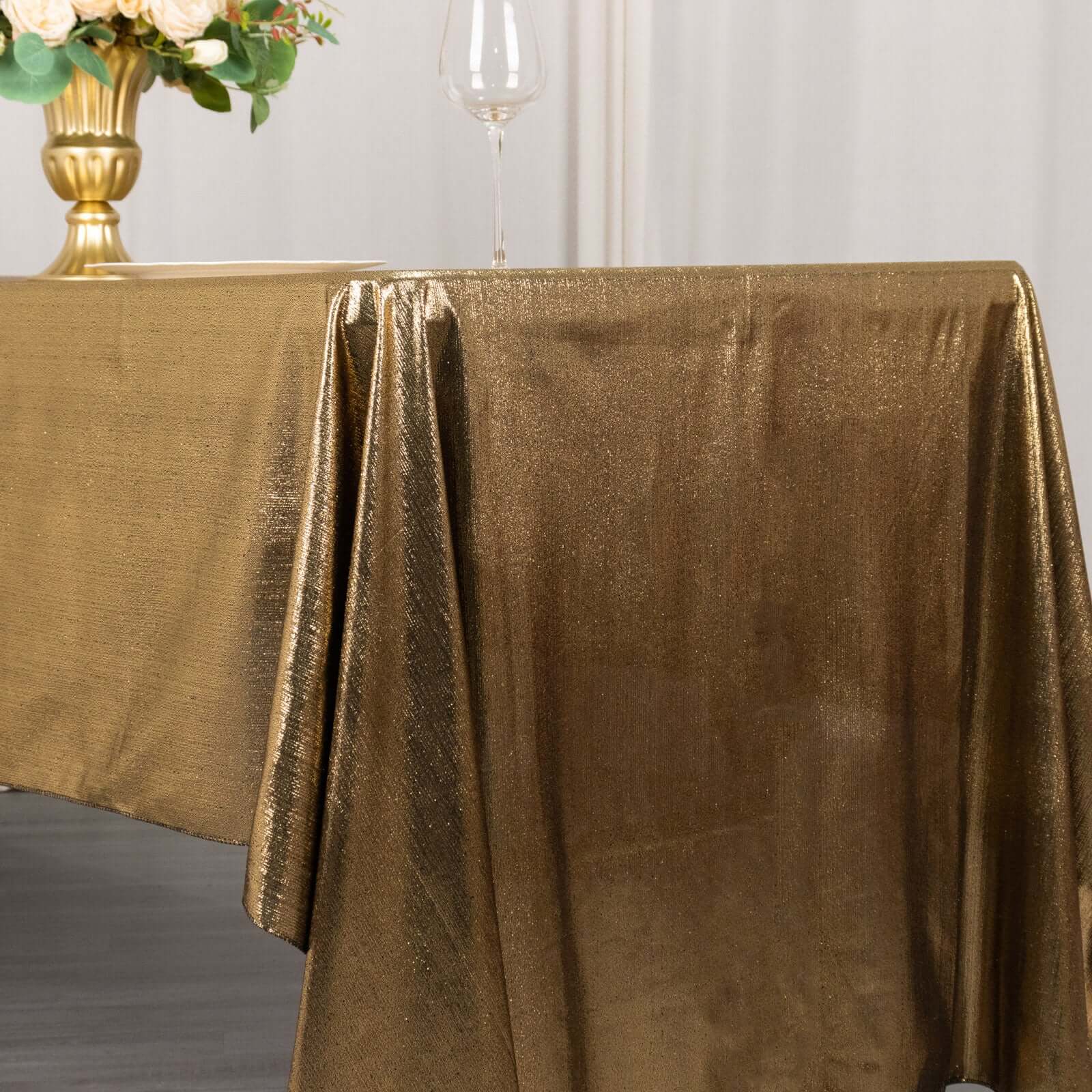 Sequin Dots Polyester 60x126 Rectangle Tablecloth Shimmering Antique Gold - Wrinkle Free & Sparkling Table Cover