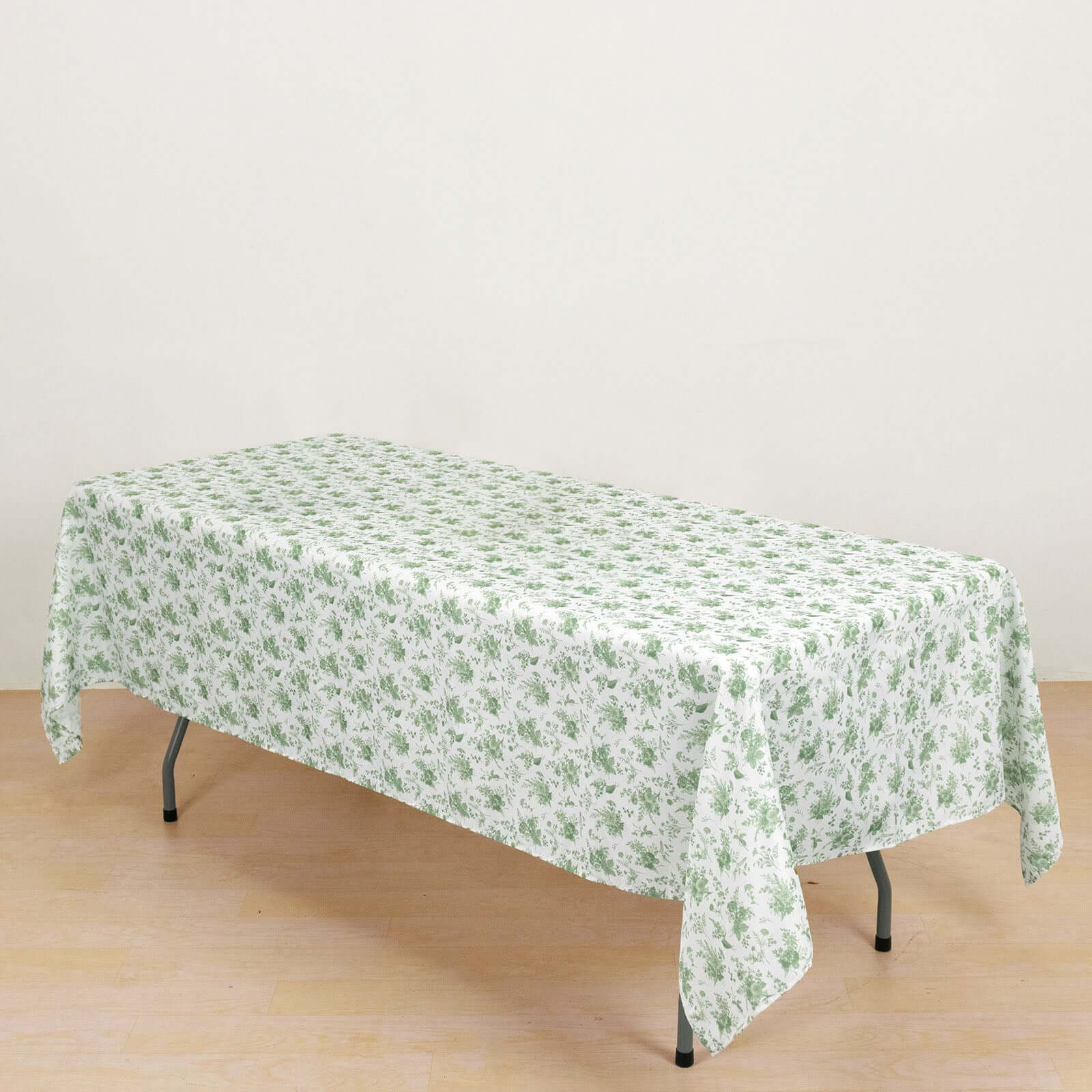 Polyester 60x102 Rectangle Tablecloth Dusty Sage Green French Toile Pattern Table Cover for Upscale Dining