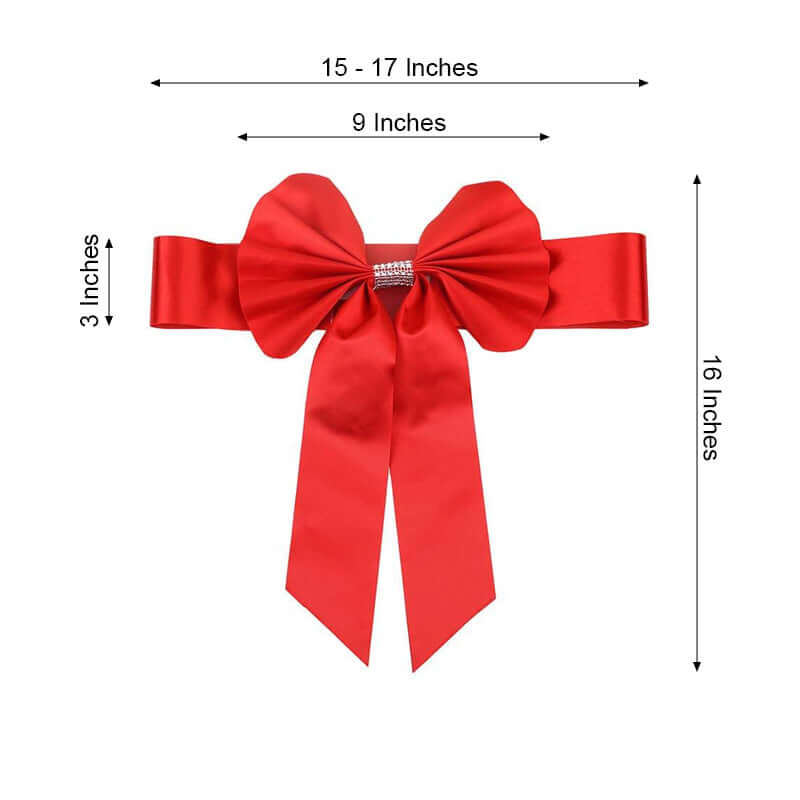 5 Pack Satin Faux Leather Chair Sashes Red - Durable Double Sided Pre-tied Bow Tie Chair Bands with Diamond Rhinestone Buckles