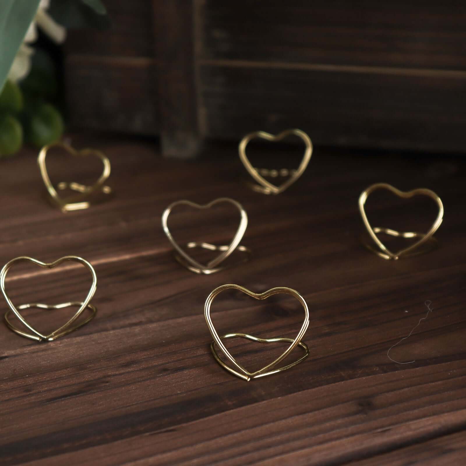 10-Pack Metal Card Holder Stands Double Heart Design Gold - Table Number Stands and Wedding Place Card Menu Clips 1