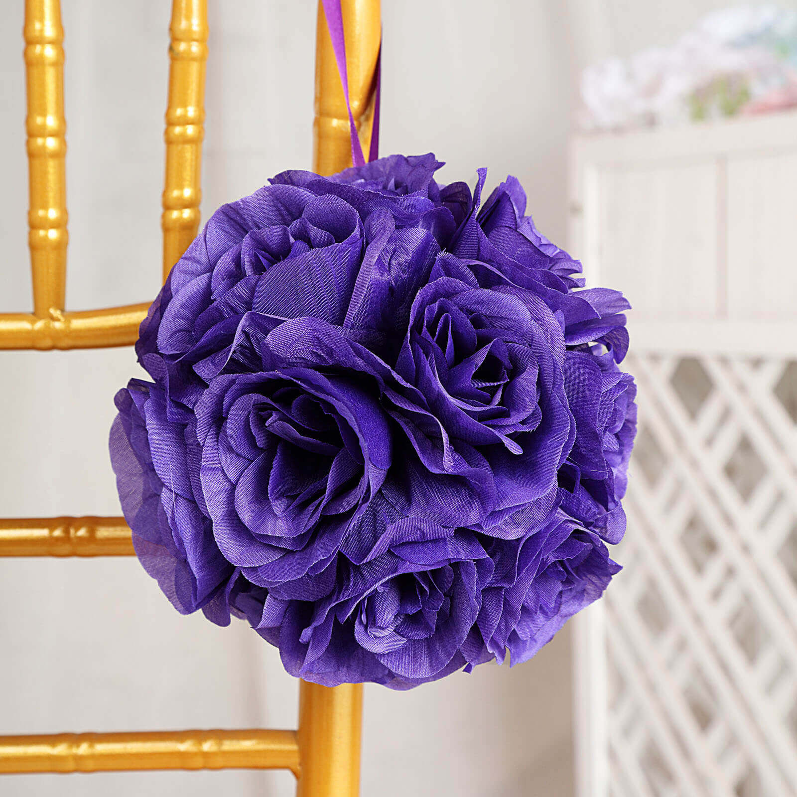 2 Pack 7 Purple Artificial Silk Rose Kissing Ball, Faux Flower Ball