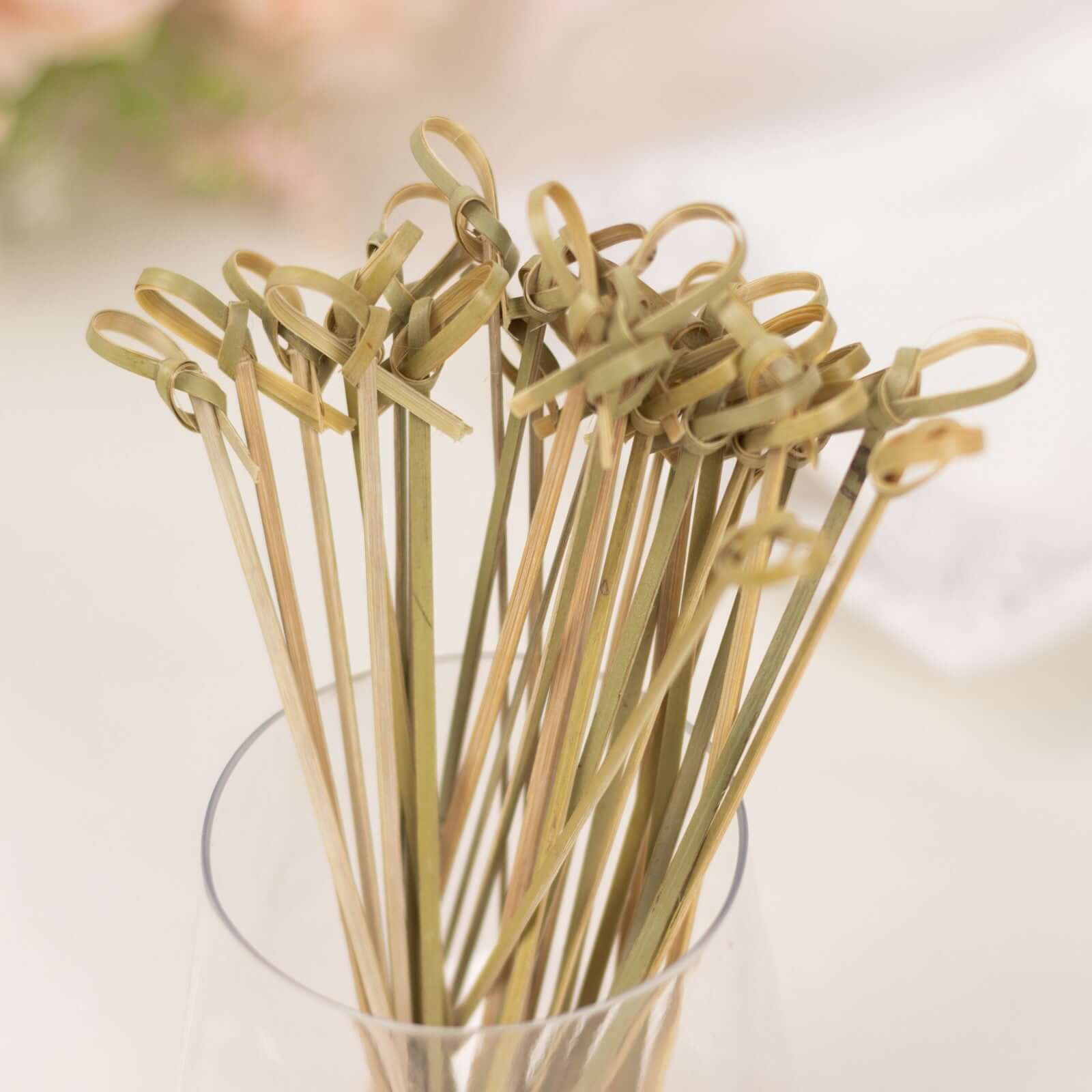 100-Pack Bamboo Cocktail Sticks Twisted Knot Decorative Top Design - Eco Friendly Party Picks 6