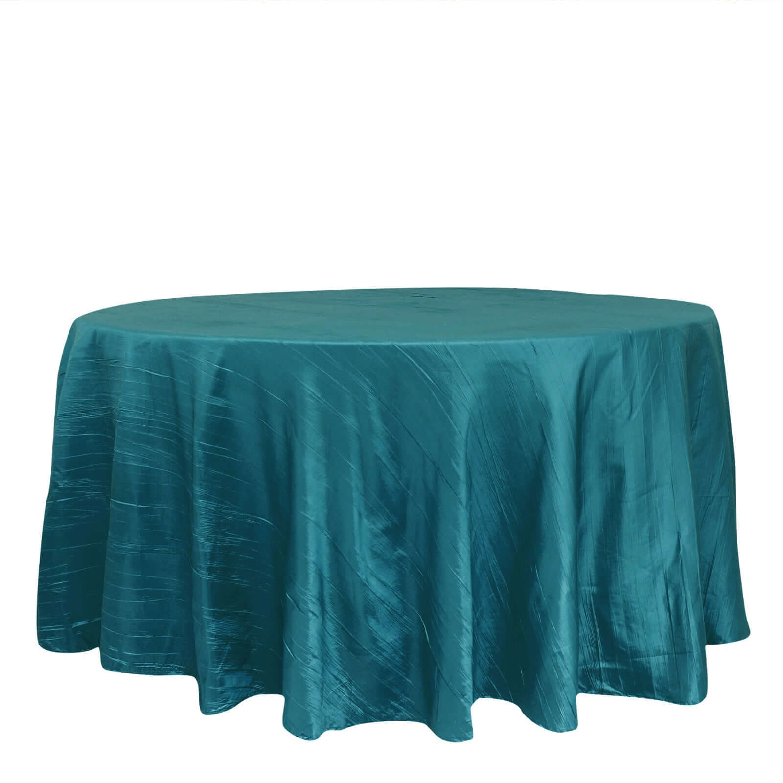 Taffeta 120 Round Tablecloth Peacock Teal - Seamless Accordion Crinkle Table Cover