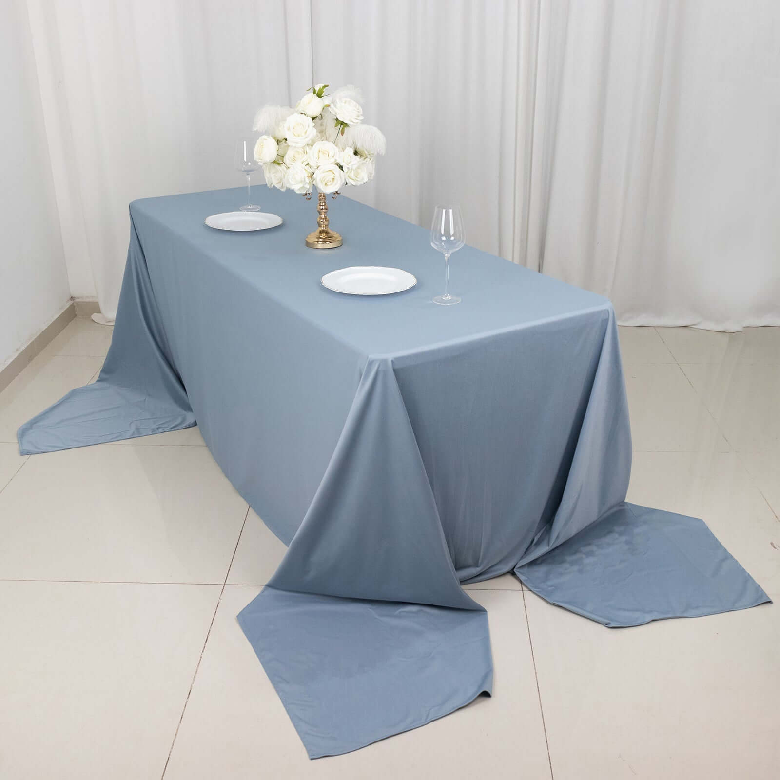 Premium Scuba Rectangular 90x156 Tablecloth Dusty Blue - Wrinkle Free, Stain Resistant & Seamless Table Cover