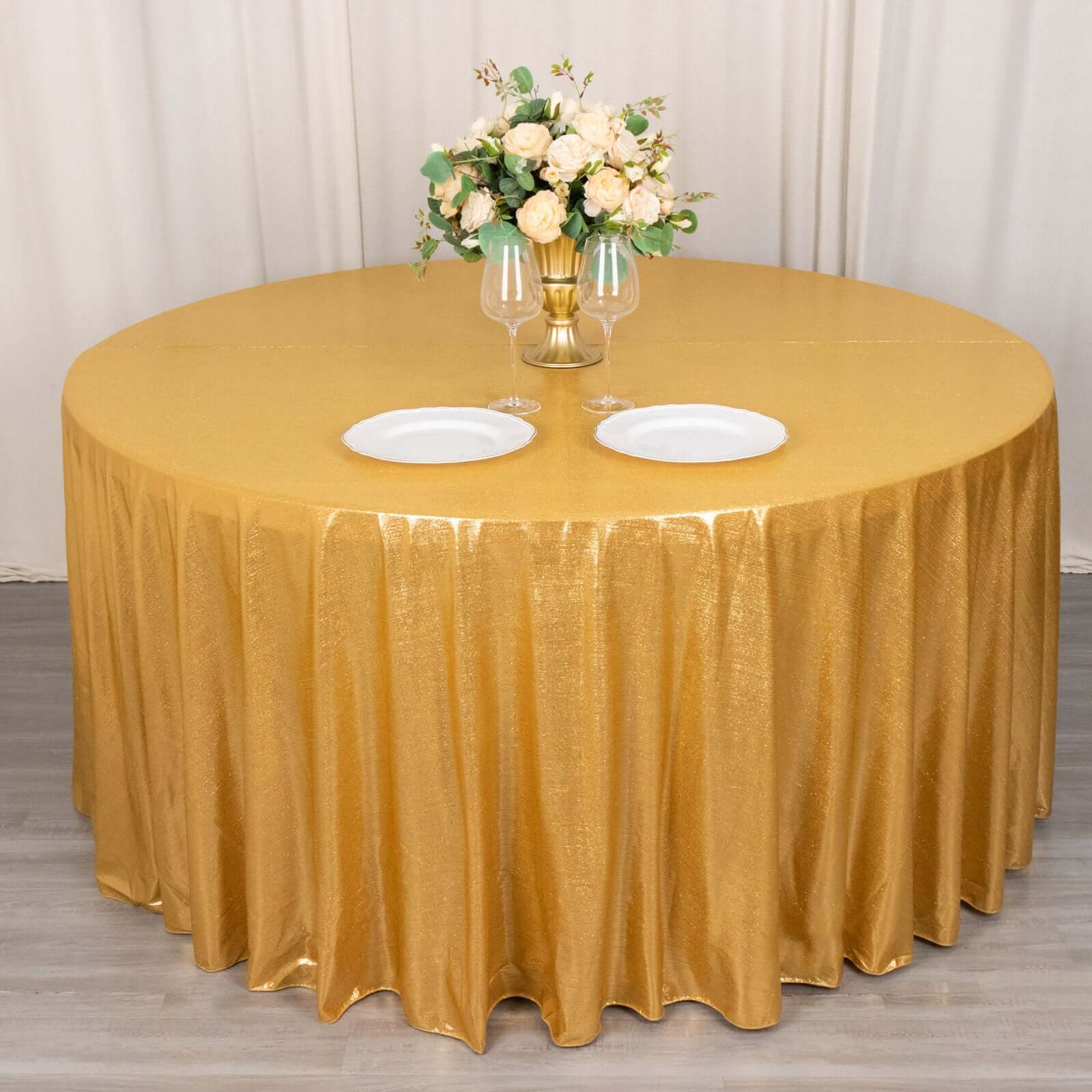 Sequin Dots Polyester Round 120 Tablecloth Gold - Wrinkle Free & Sparkling Table Cover for Stylish Event Decor