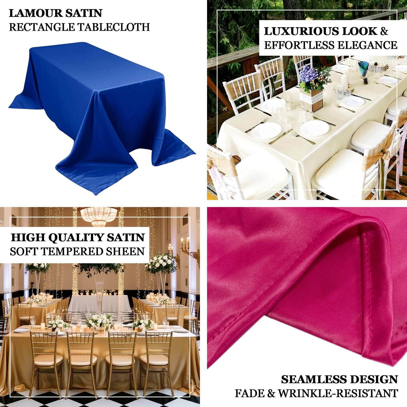 Lamour Satin 90x156 Rectangle Tablecloth White - Luxurious, Soft Seamless Table Cover for Stylish Settings