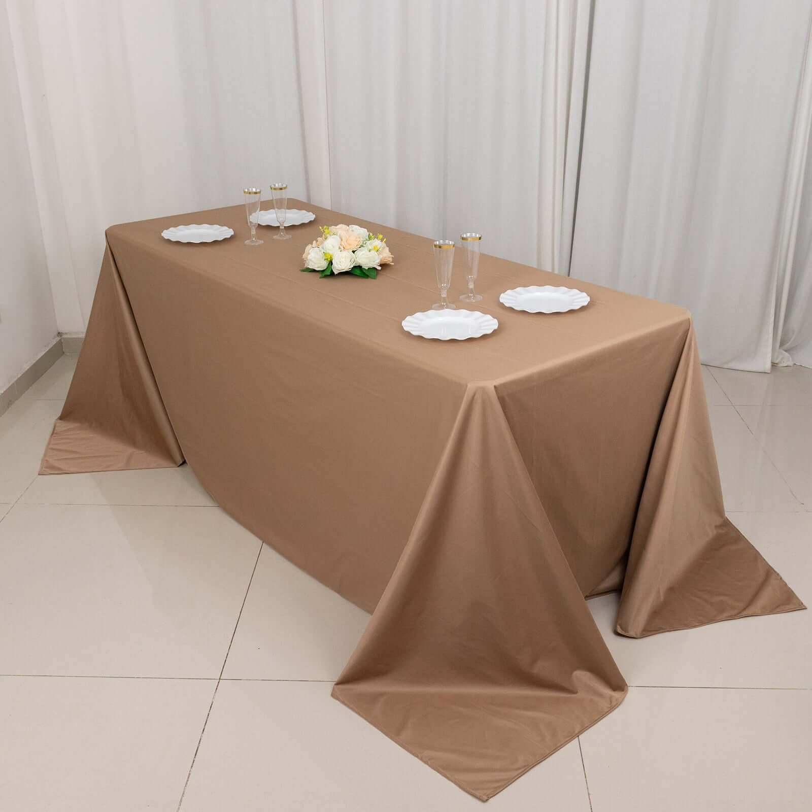 Premium Scuba Rectangular 90x132 Tablecloth Nude - Wrinkle Free, Stain Resistant & Seamless Table Cover