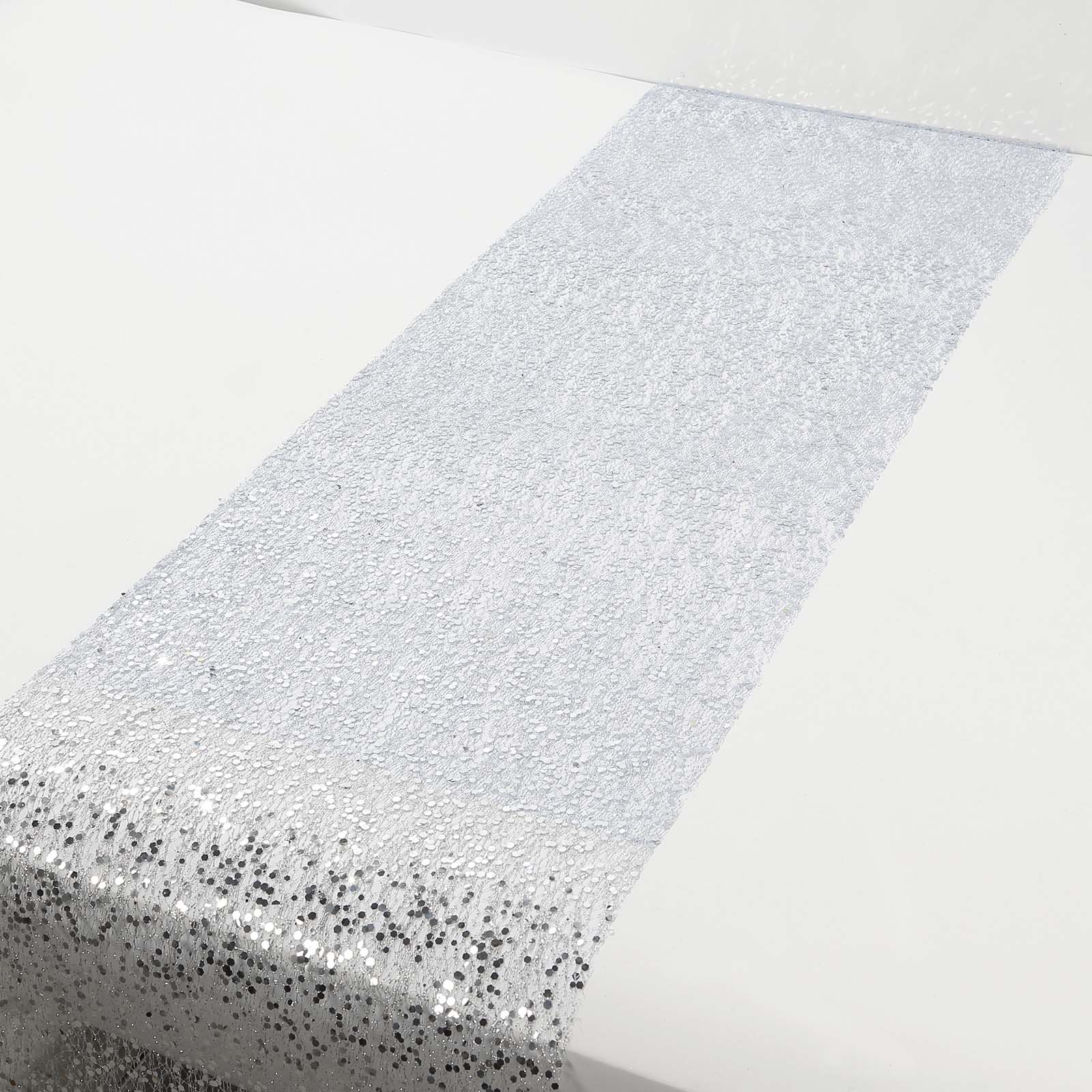 Mesh 11x108 Table Runner Metallic Silver - Sequin Design for Convenient Event Decoration