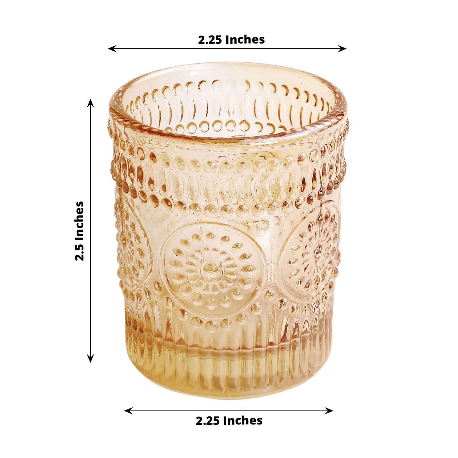 6-Pack Glass Candle Holders Amber Gold Primrose Design - Votive Tealight Holders for Weddings