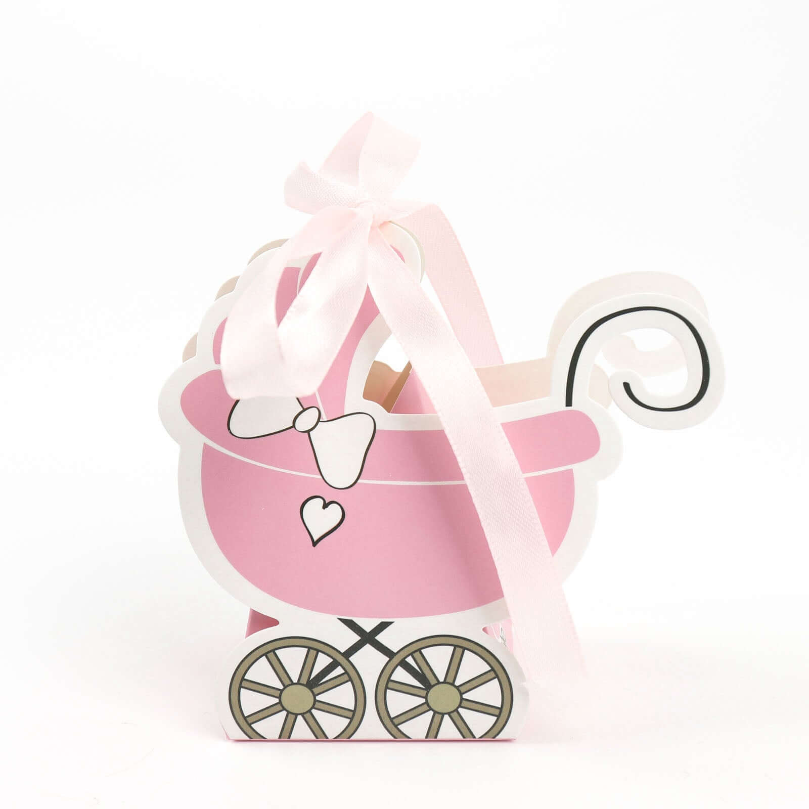 25 Pack Pink Baby Paper Stroller Party Favor Gift Boxes, Cardstock Carriage Candy Boxes with Ribbon Ties - 4.5x2x4