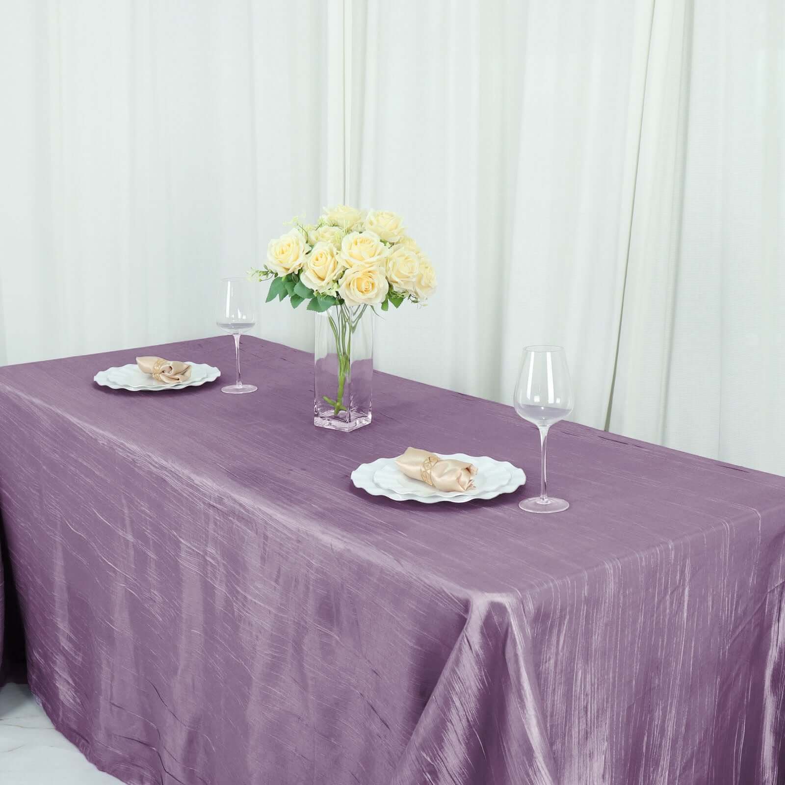 Taffeta 90x156 Rectangle Tablecloth Violet Amethyst - Accordion Crinkle Seamless Table Cover