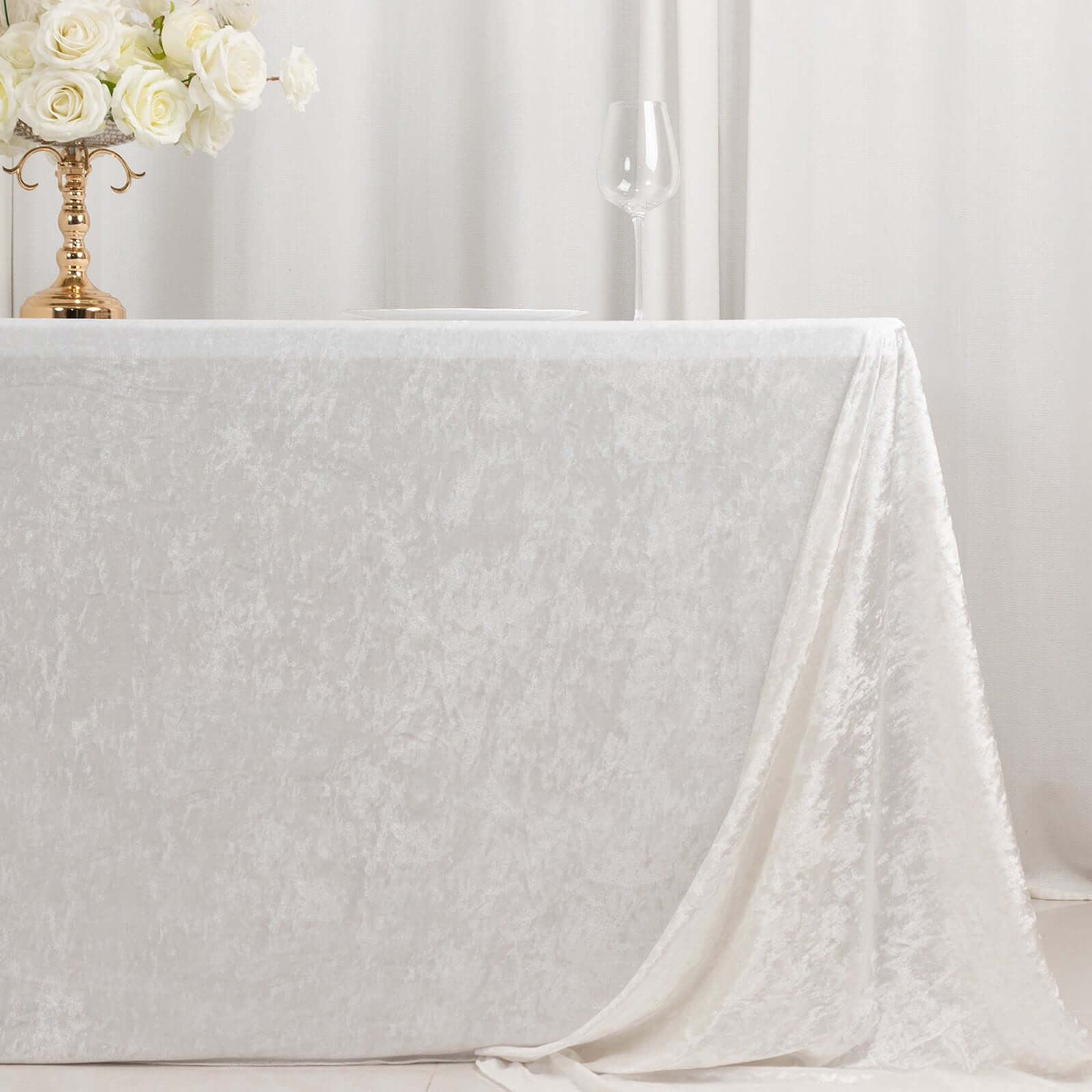 Premium Crushed Velvet 90x156 Rectangle Tablecloth White - Reusable Soft & Sophisticated Seamless Table Cover