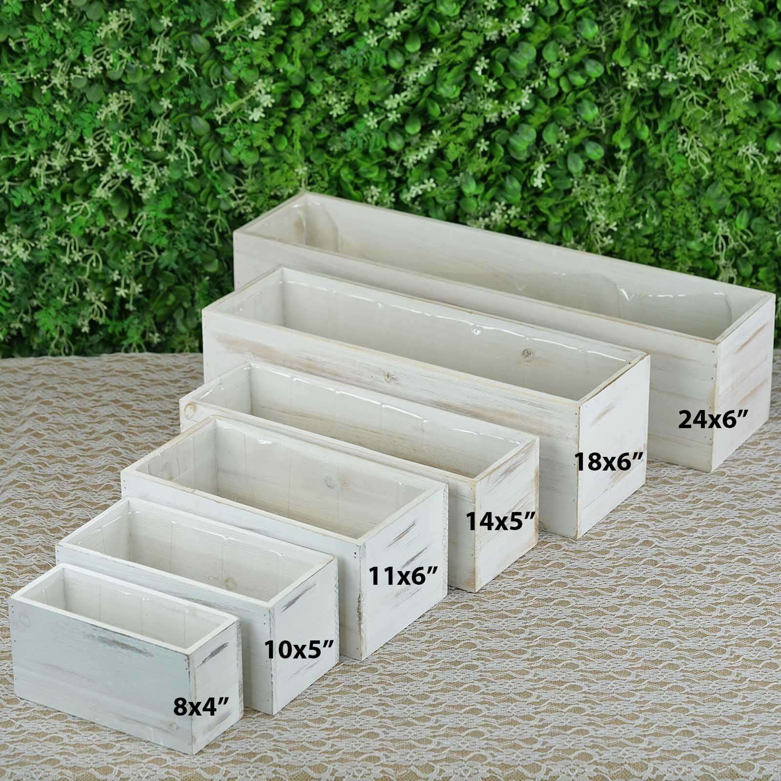 Whitewash Wood Planter Rectangular Box 18x6- Durable Decor with Removable Plastic Liner for Table Displays