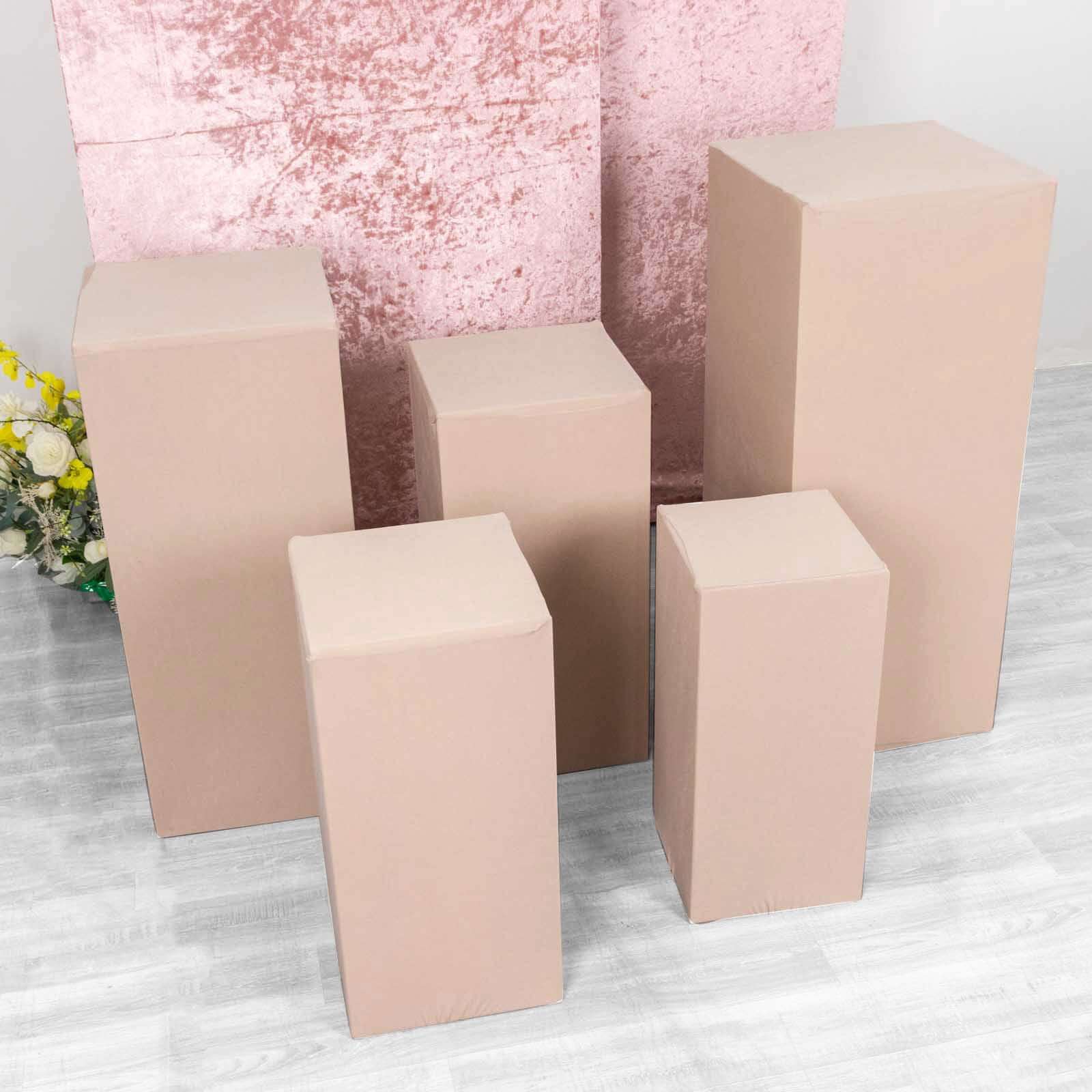 Set of 5 Nude Spandex Rectangle Pedestal Stand Covers, Stretchable Pillar Prop Covers - 160 GSM