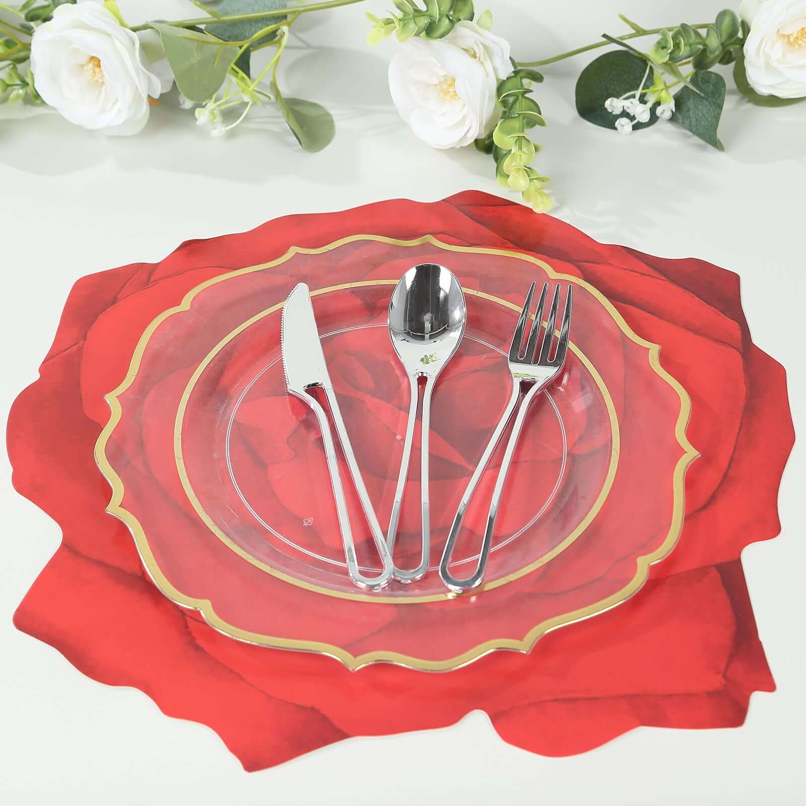 10-Pack Disposable Table Placemats with Red Rose Flower Design - 400GSM Floral Cardboard Placemats for Romantic Themes & Garden Parties 14