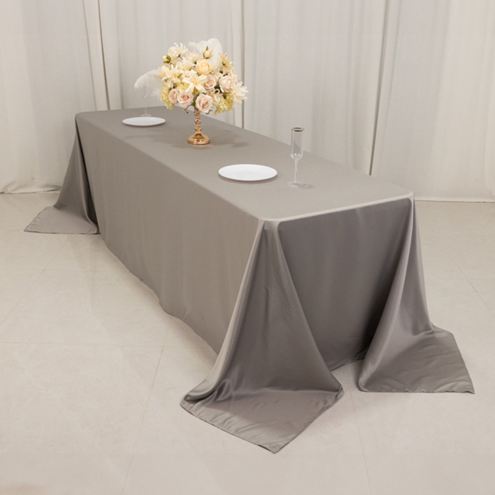 Lamour Satin 90x156 Rectangle Tablecloth Silver - Luxurious, Soft Seamless Table Cover