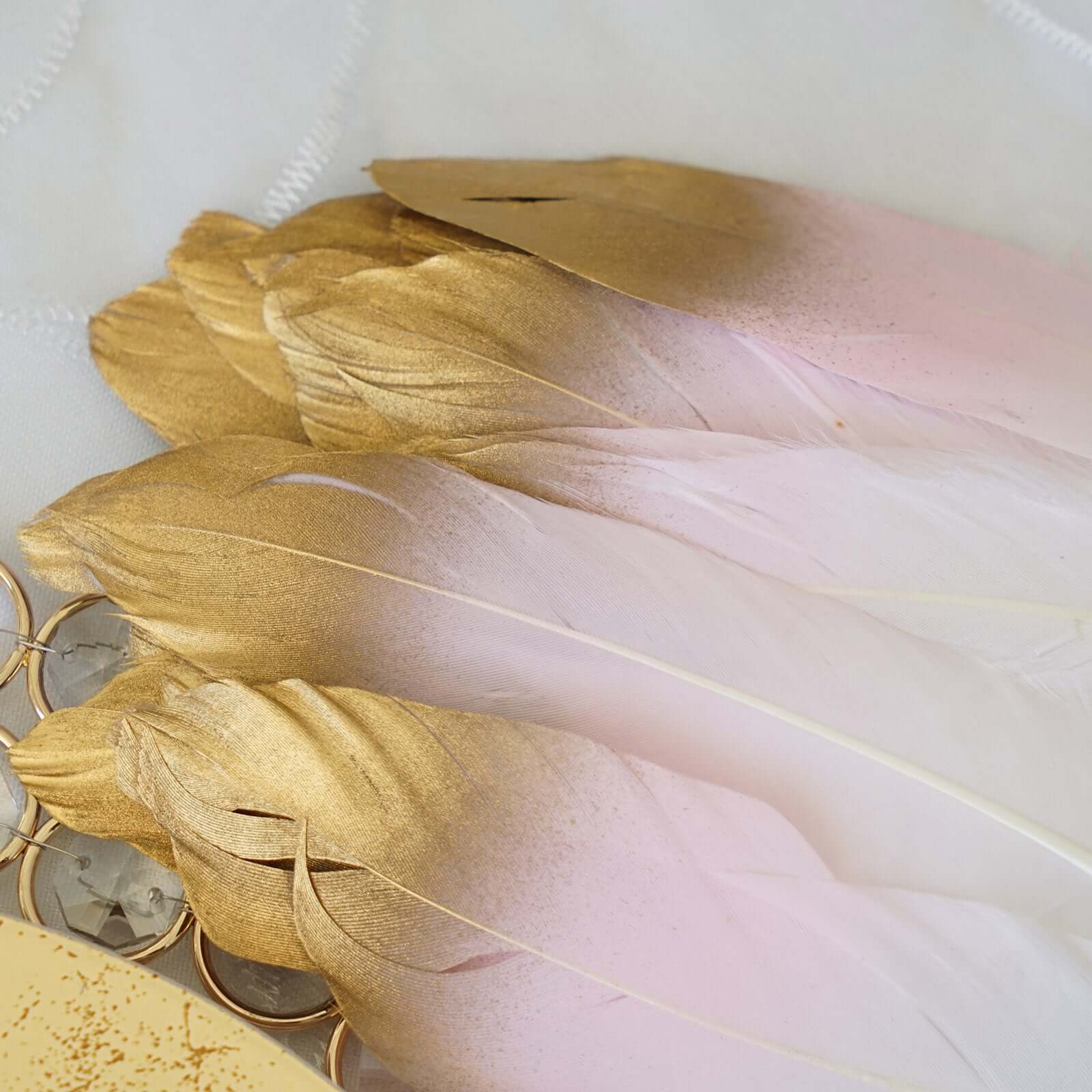 30-Pack Goose Feathers Craft Feathers Metallic Gold Tip Dual Tone Blush White - Decorative Feathers for DIY Projects